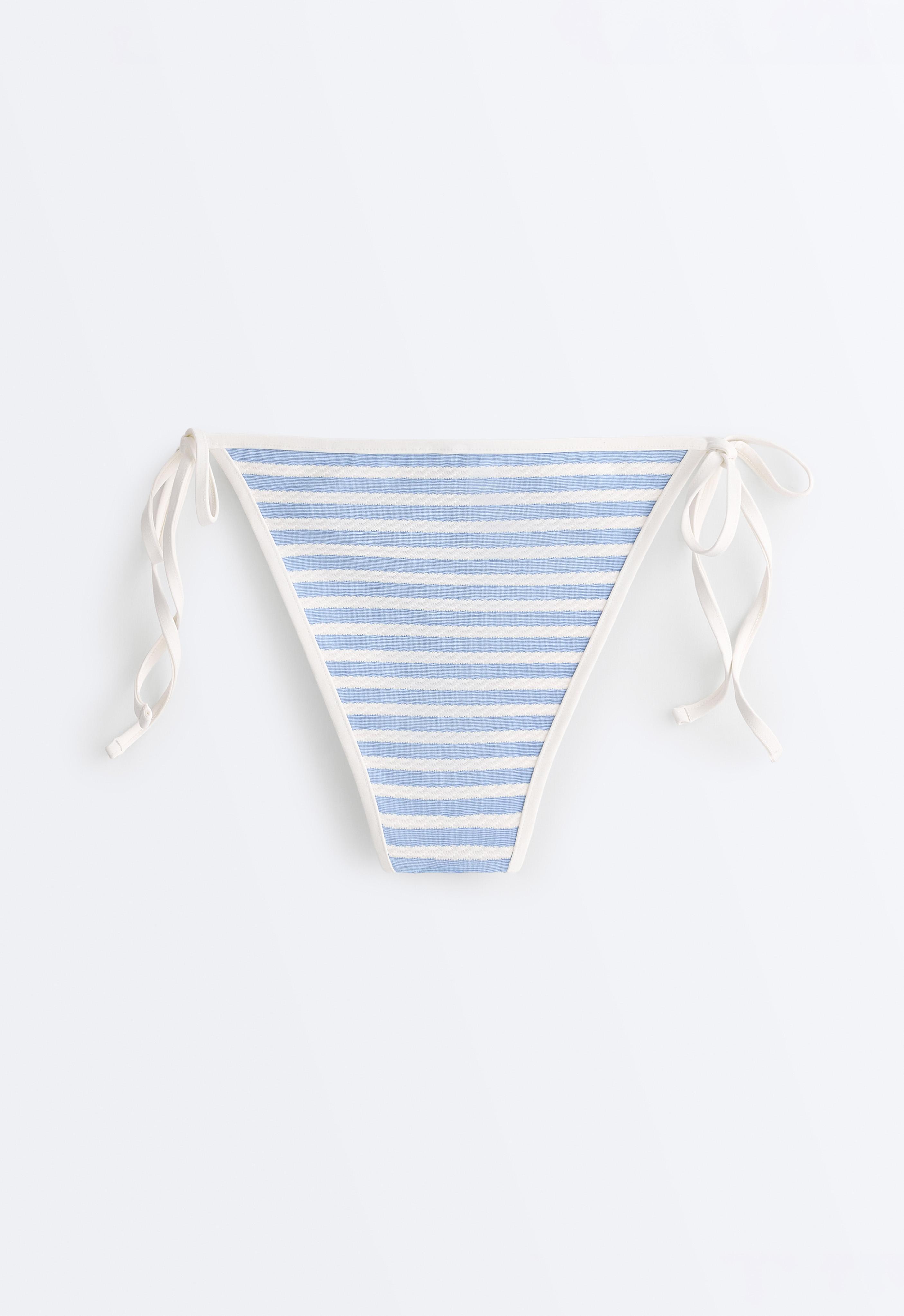 Textured stripe medium-coverage bikini briefs with ties — WASHED SKY BLUE
