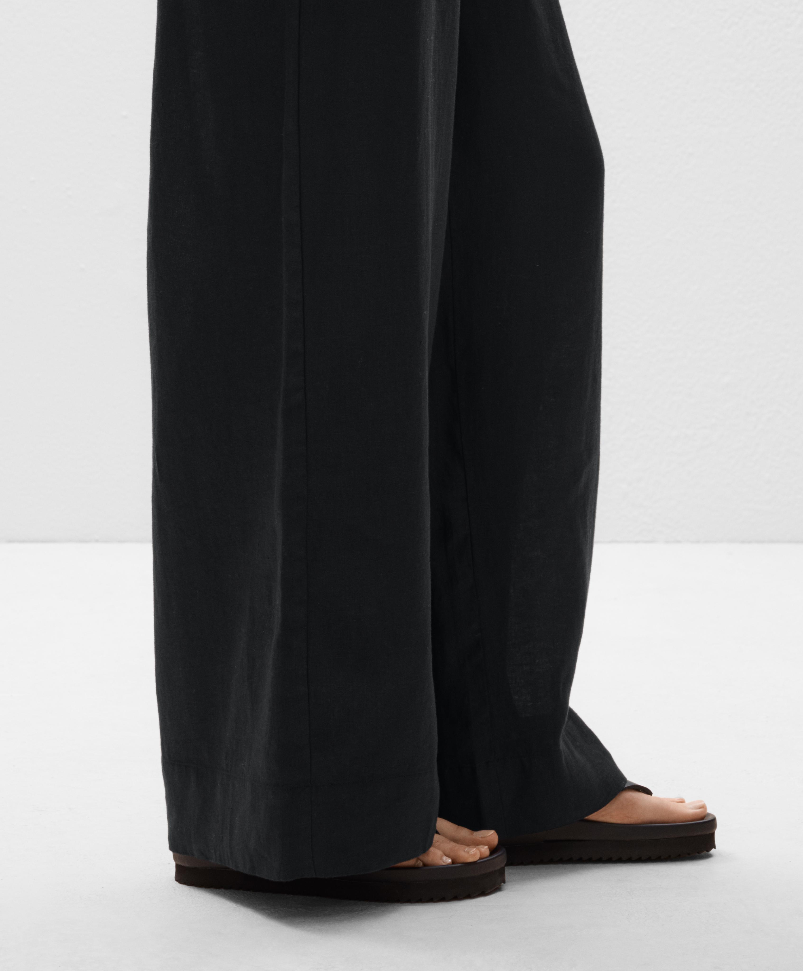 100% linen straight-leg trousers