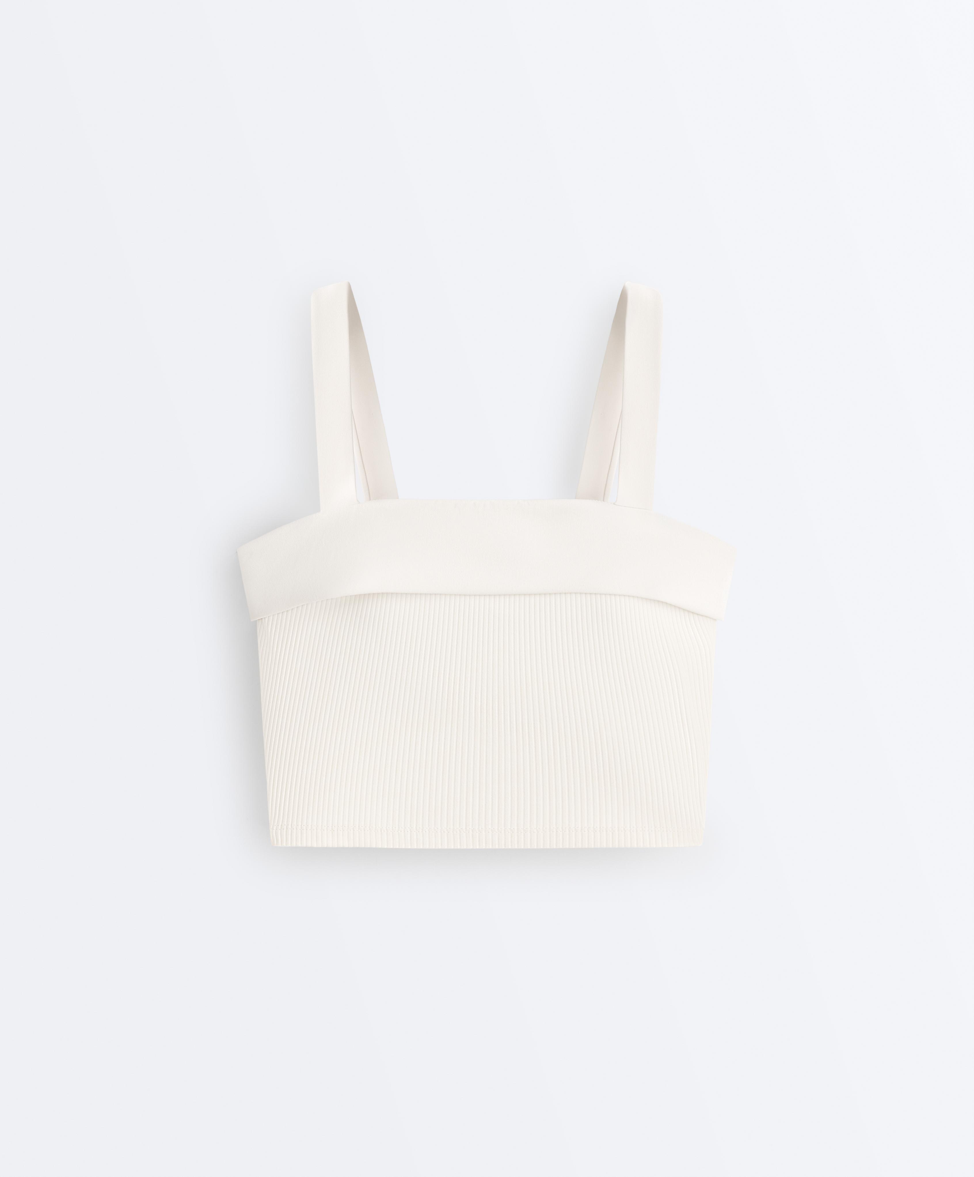 Comfortlux rib turn-up tank top — PALE ECRU