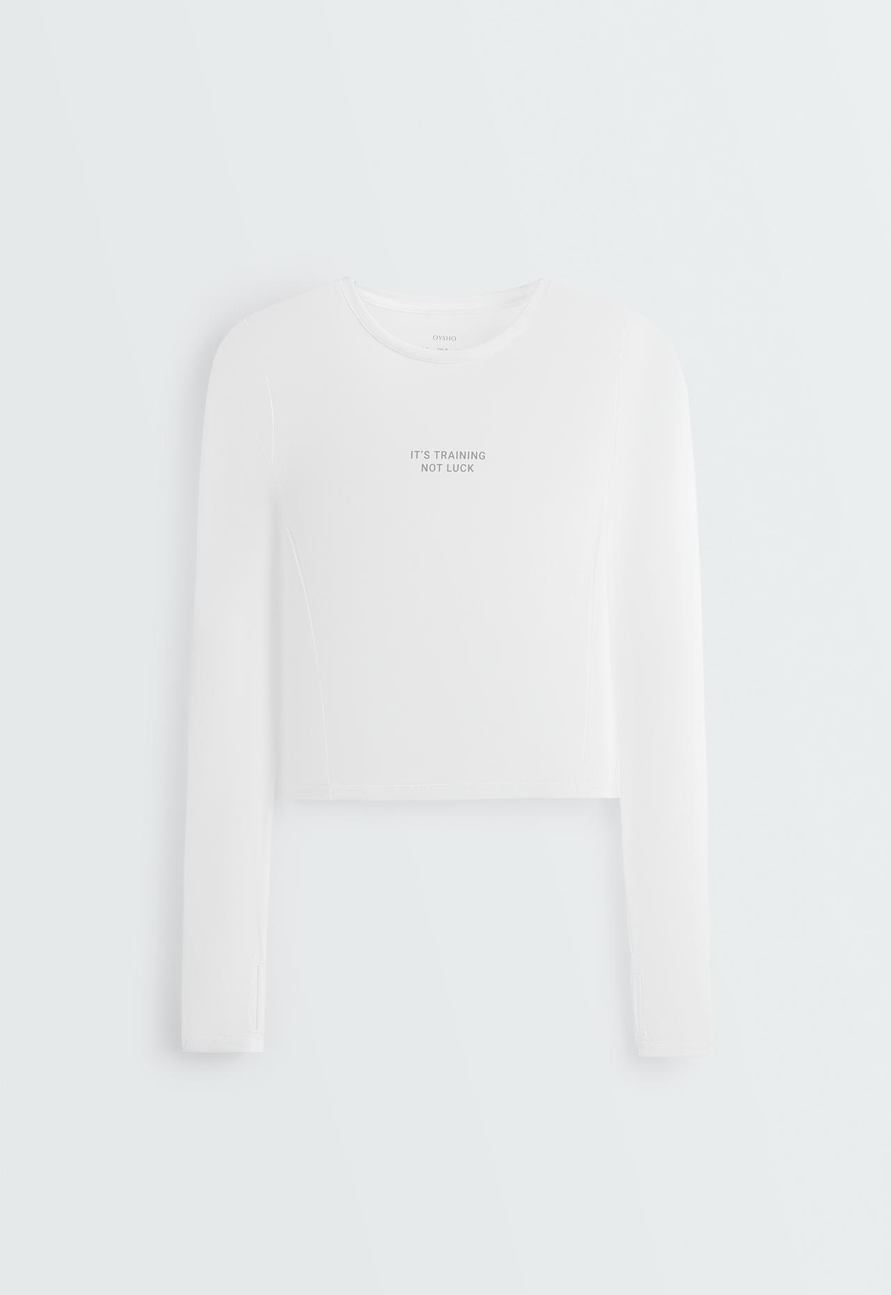 Long-sleeved technical T-shirt with text — WHITE