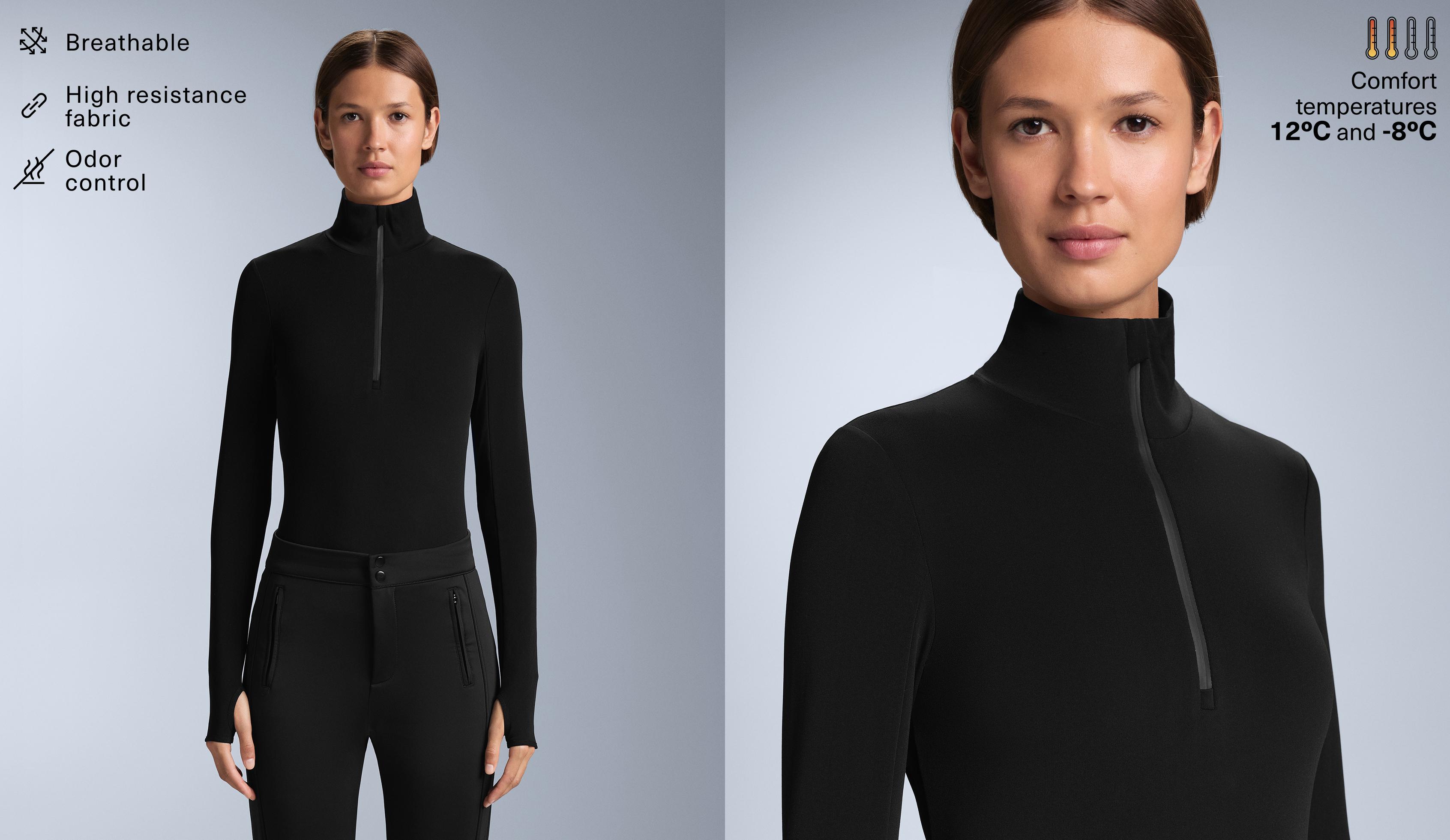 Thermal base layer half-zip top — BLACK