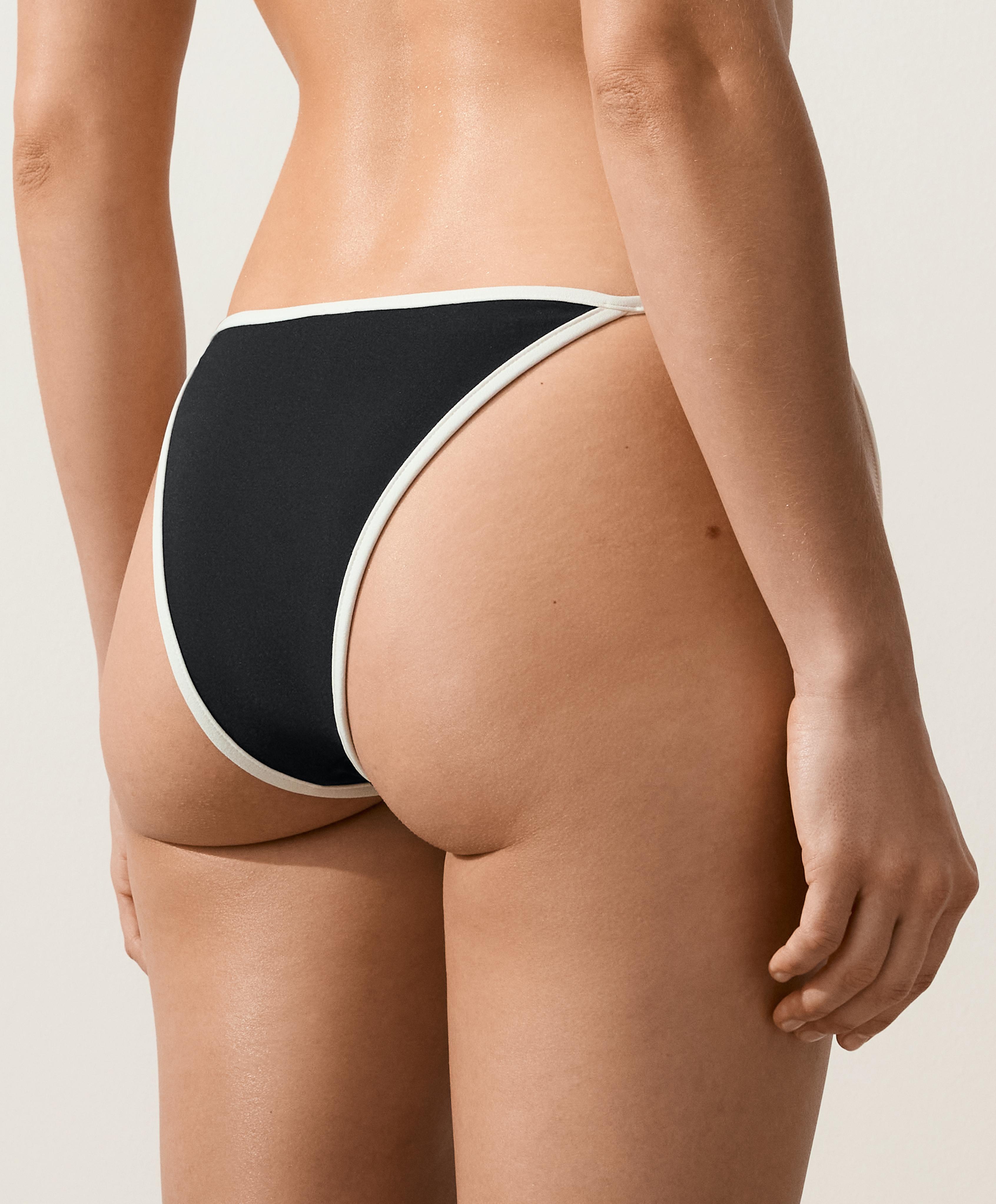 Contrast trim medium-coverage tie bikini briefs — BLACK