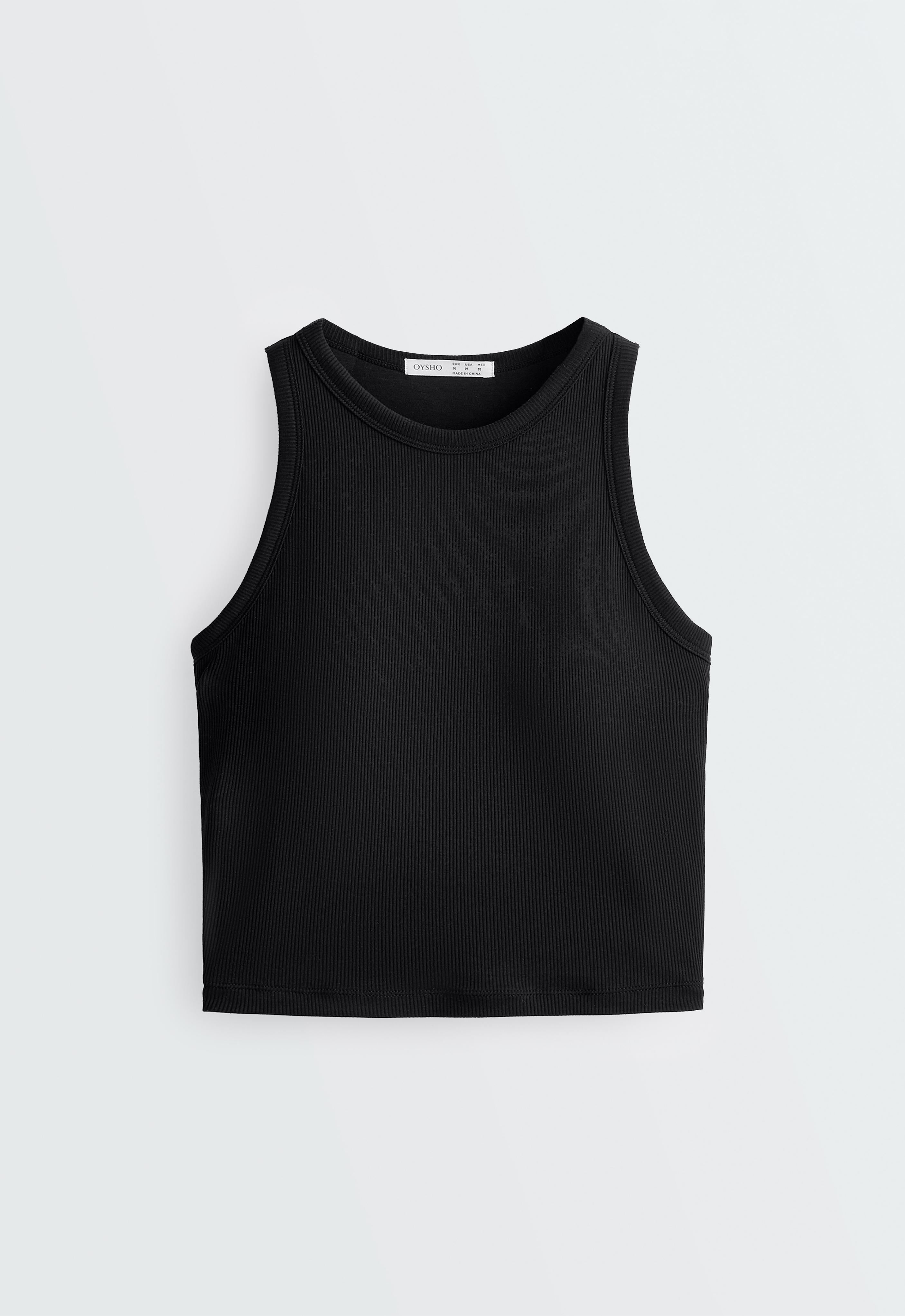 Rib modal blend long tank top — BLACK