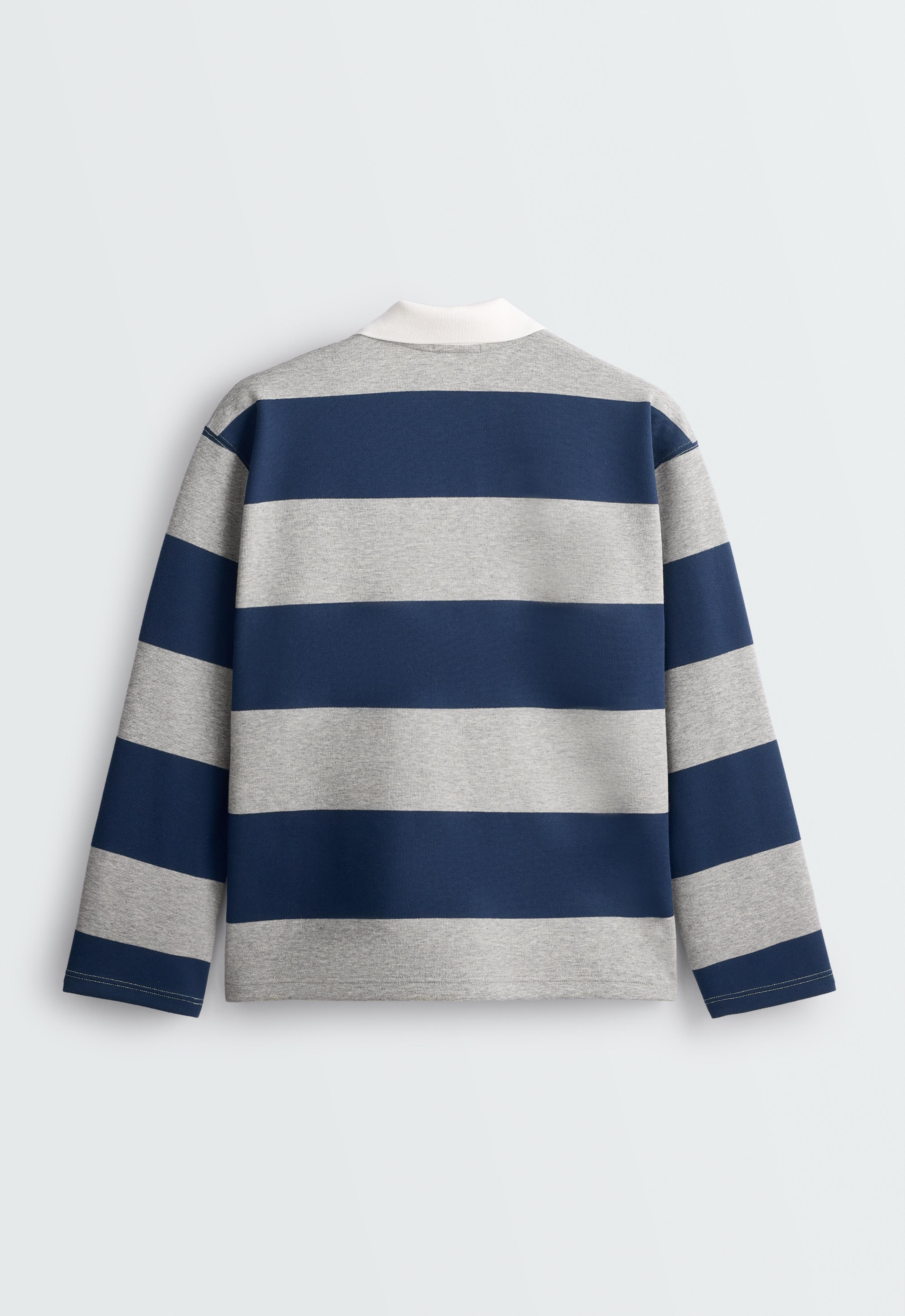 Striped jacquard cotton piqué polo shirt — DARK GREY (alternate view)