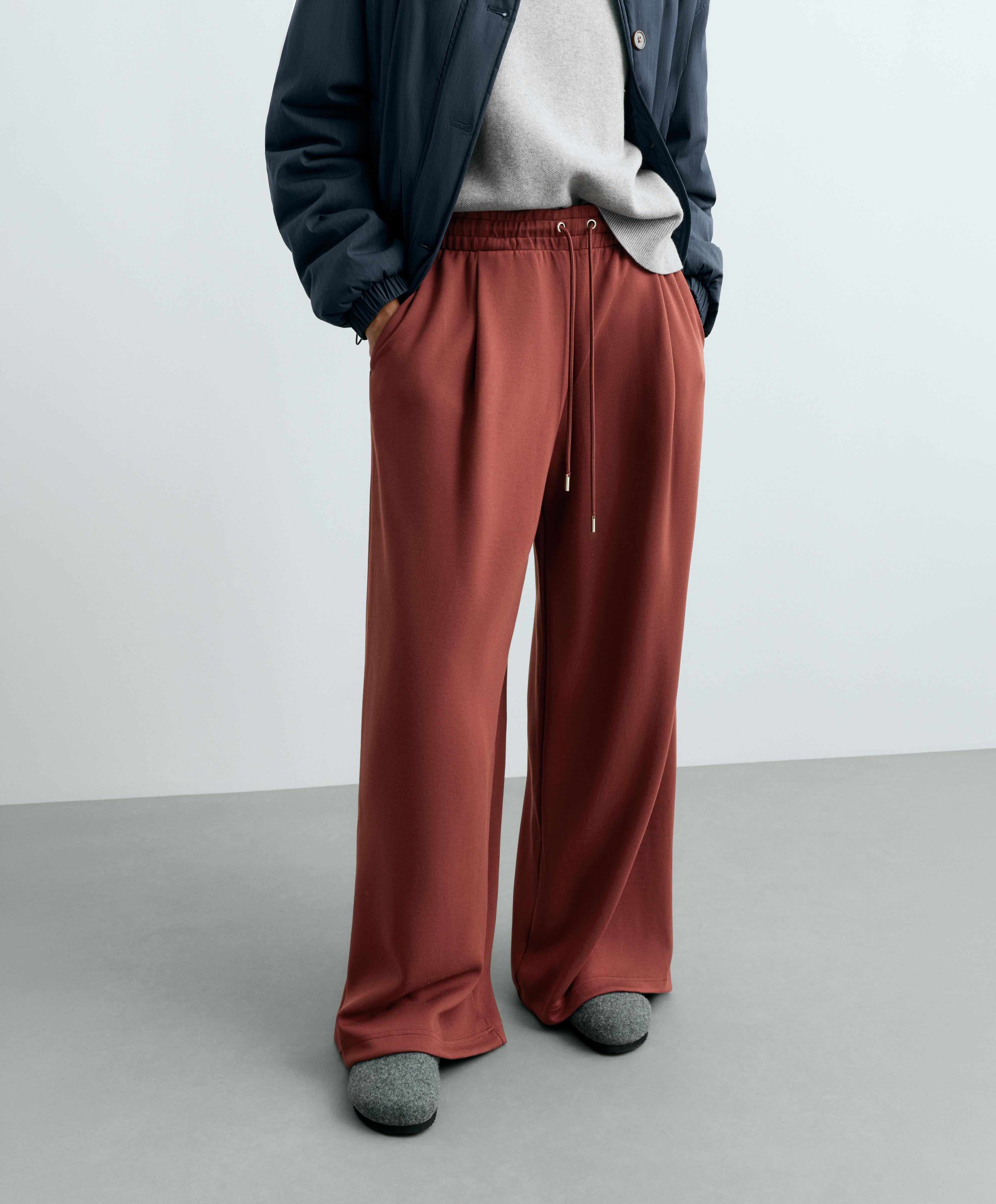 Pleated wide-leg trousers — DARK BRICK