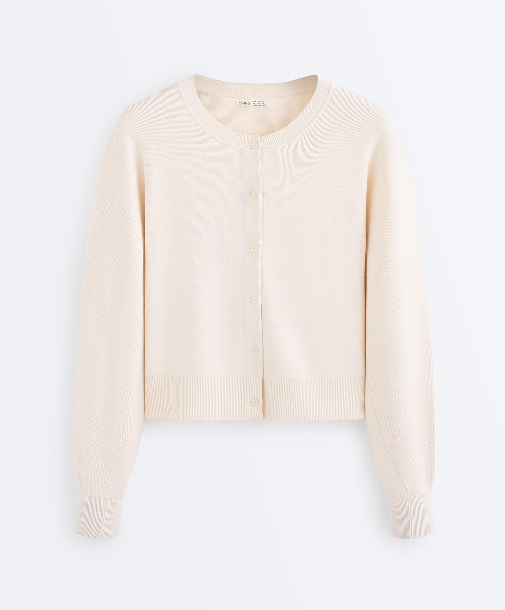 Balloon sleeve knit cardigan — PALE ECRU