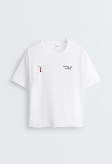 Boxy print cotton blend T-shirt — WHITE  5