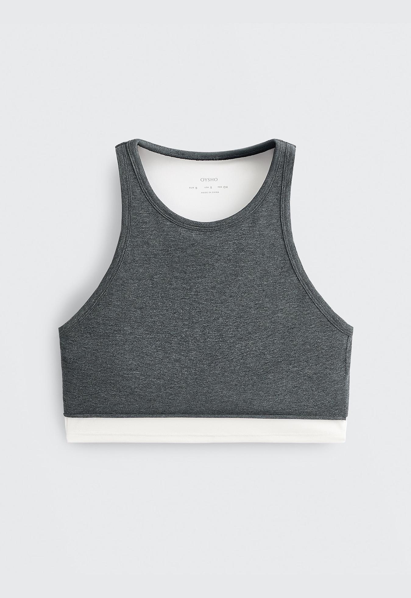 Marl overlay halterneck tank top — DARK GREY MELANGE