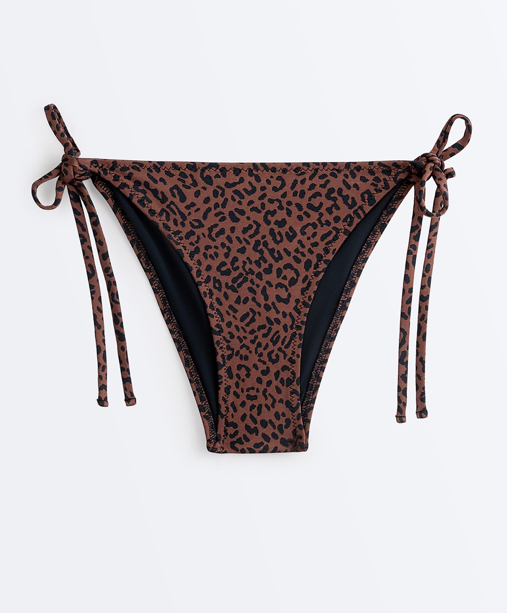 Leopard print tie-side bikini briefs — BROWN