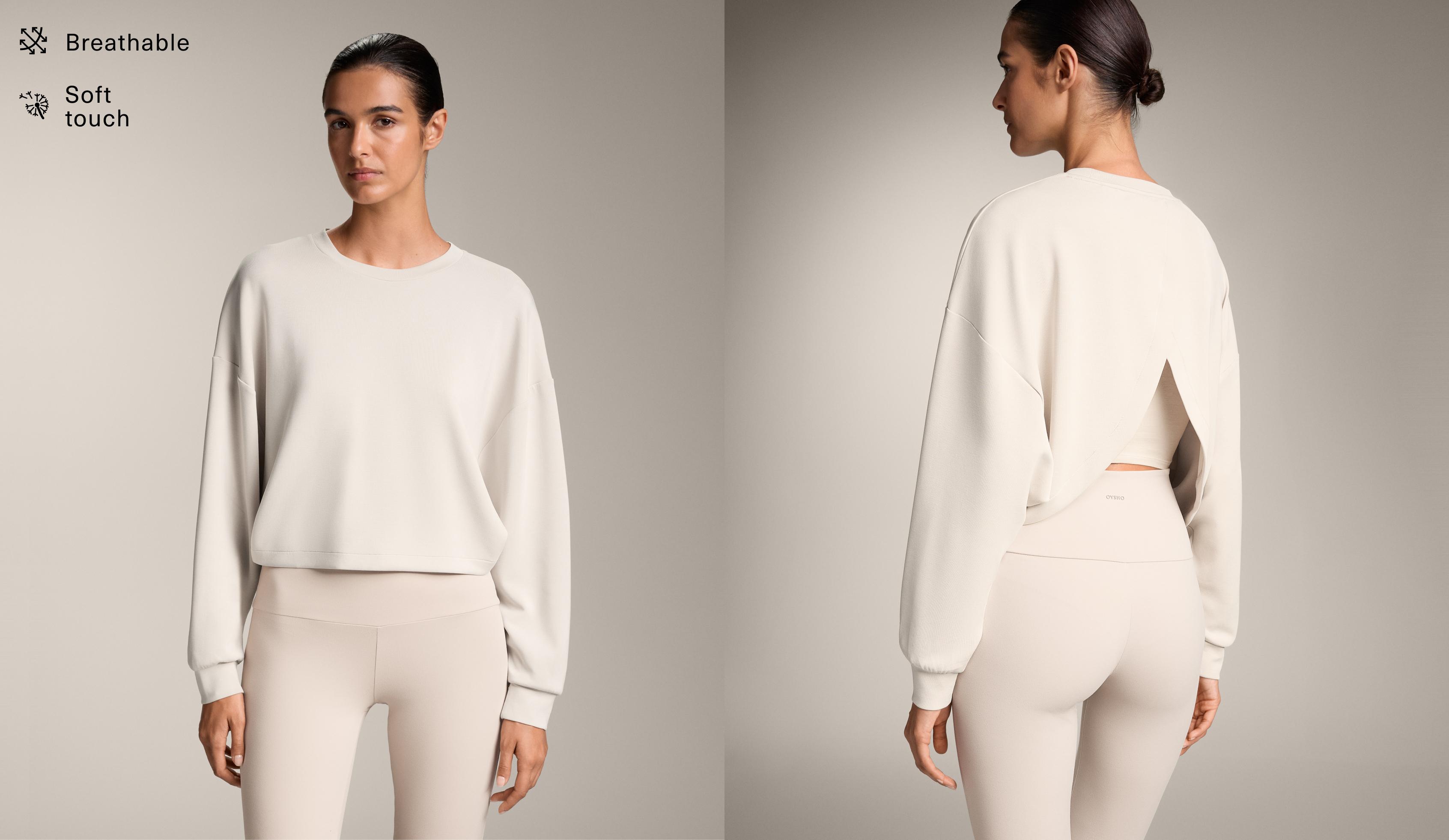 Crop sweatshirt with crossed back and soft-touch modal