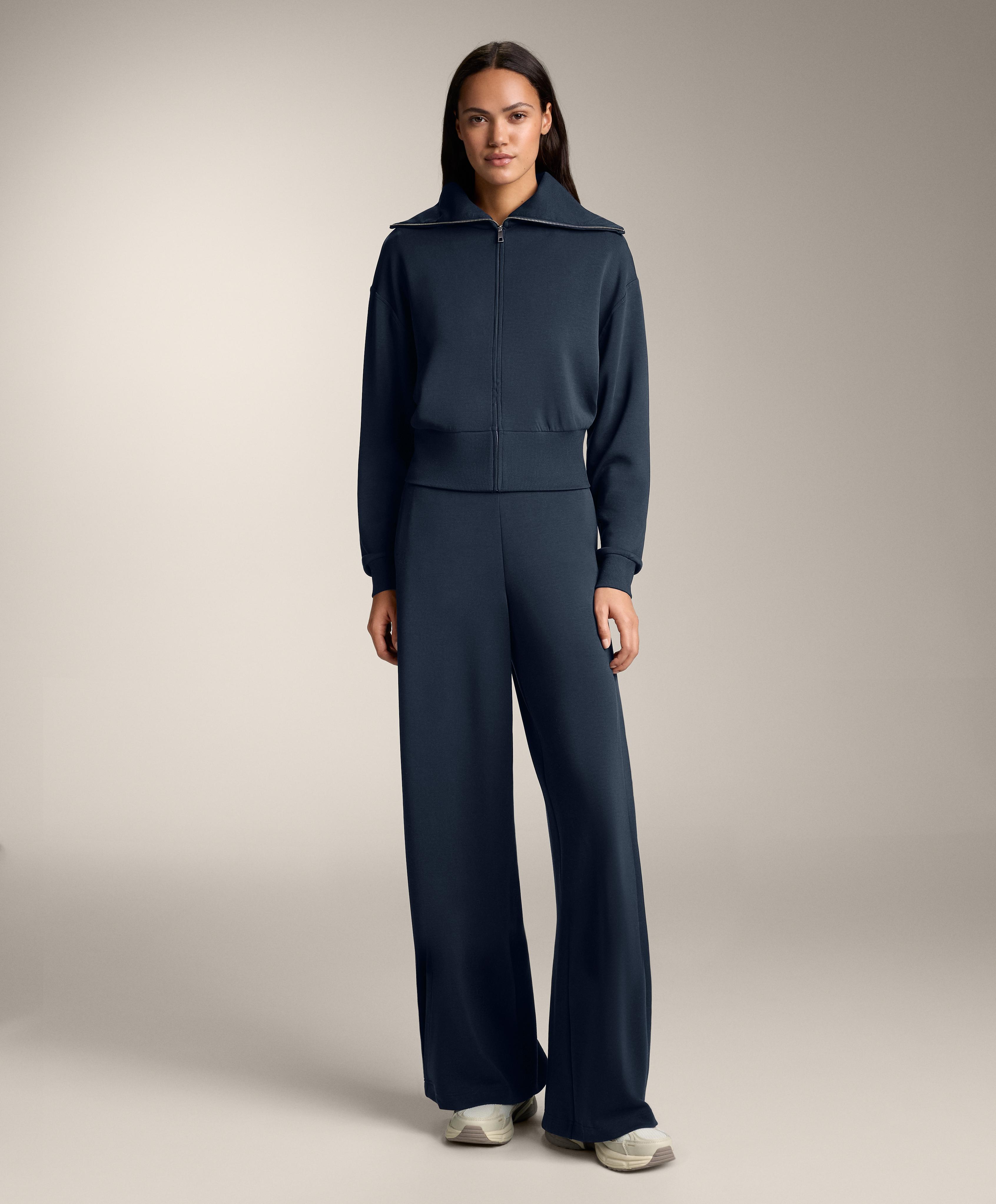 Cocoon trousers with modal side pleat — NAVY BLUE