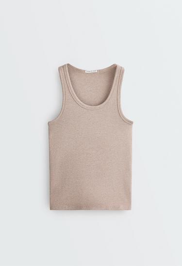 Slim-fit rib vest top with cotton and modal — SOFT MINK 5