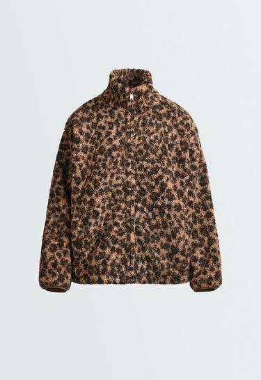 Leopard faux-shearling jacket — PALE TAN 1
