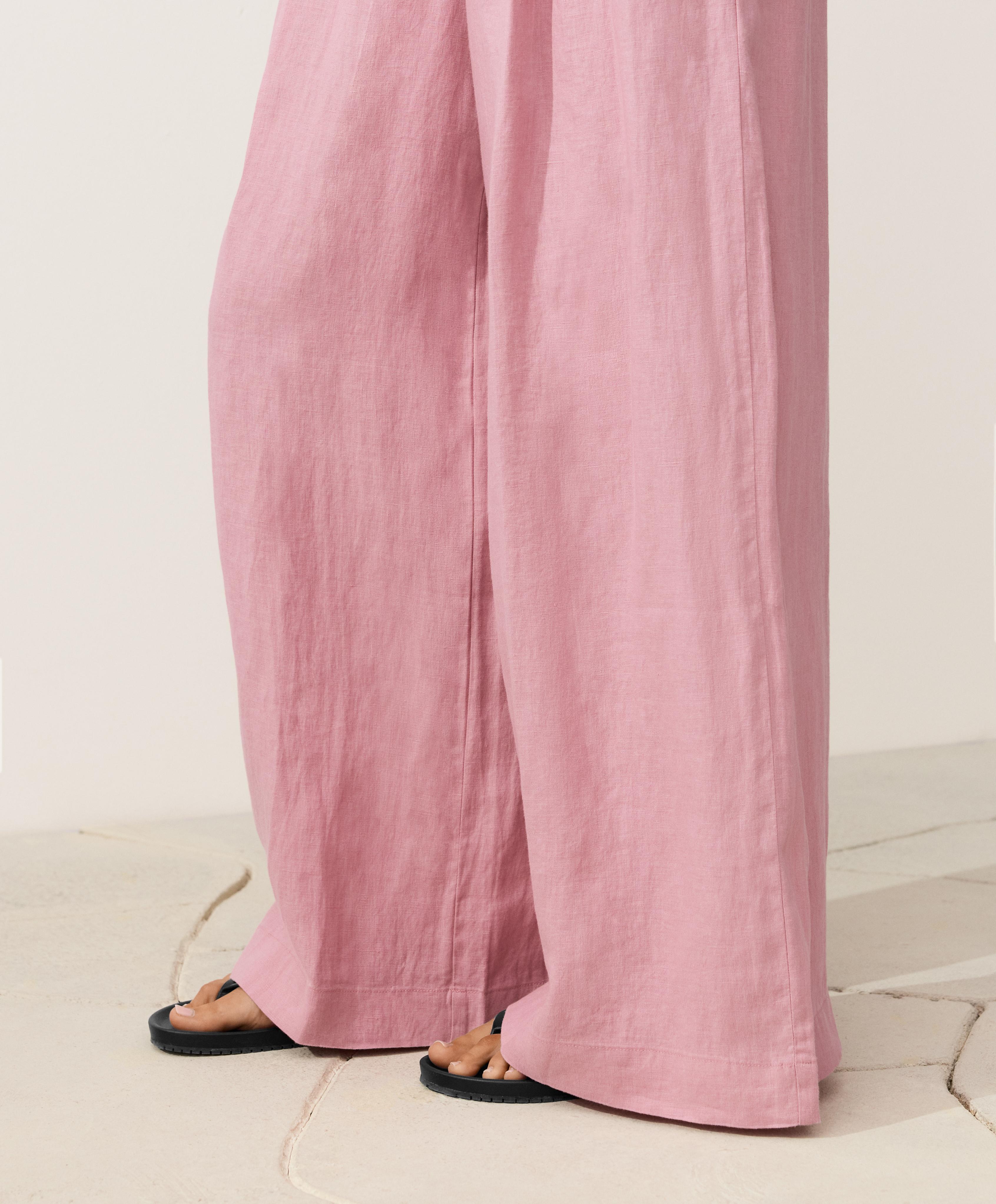 100% linen wide-leg trousers — MID-PINK