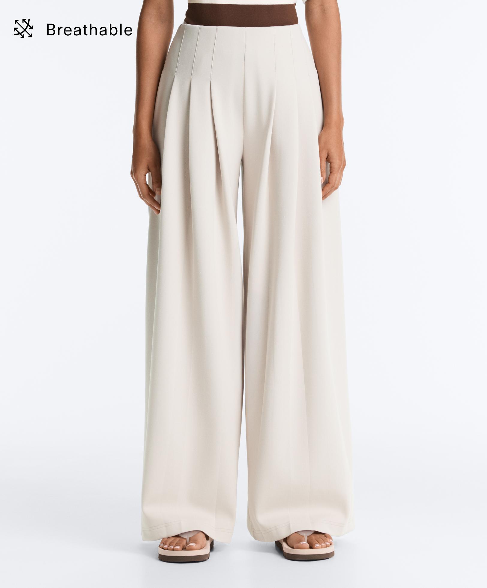 Cotton wide-leg pique trousers with pleats