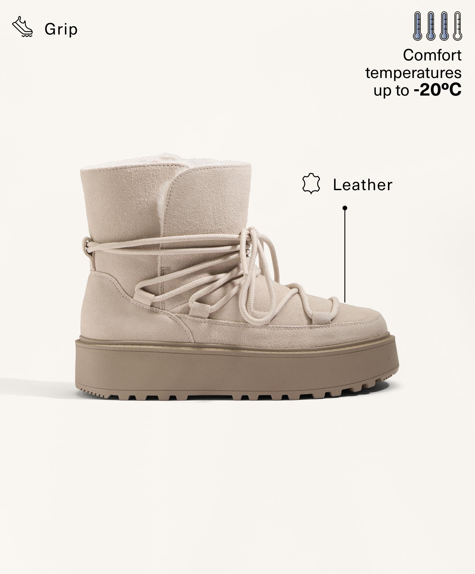 Split-leather platform boots with flap Split-leather platform boots with flap