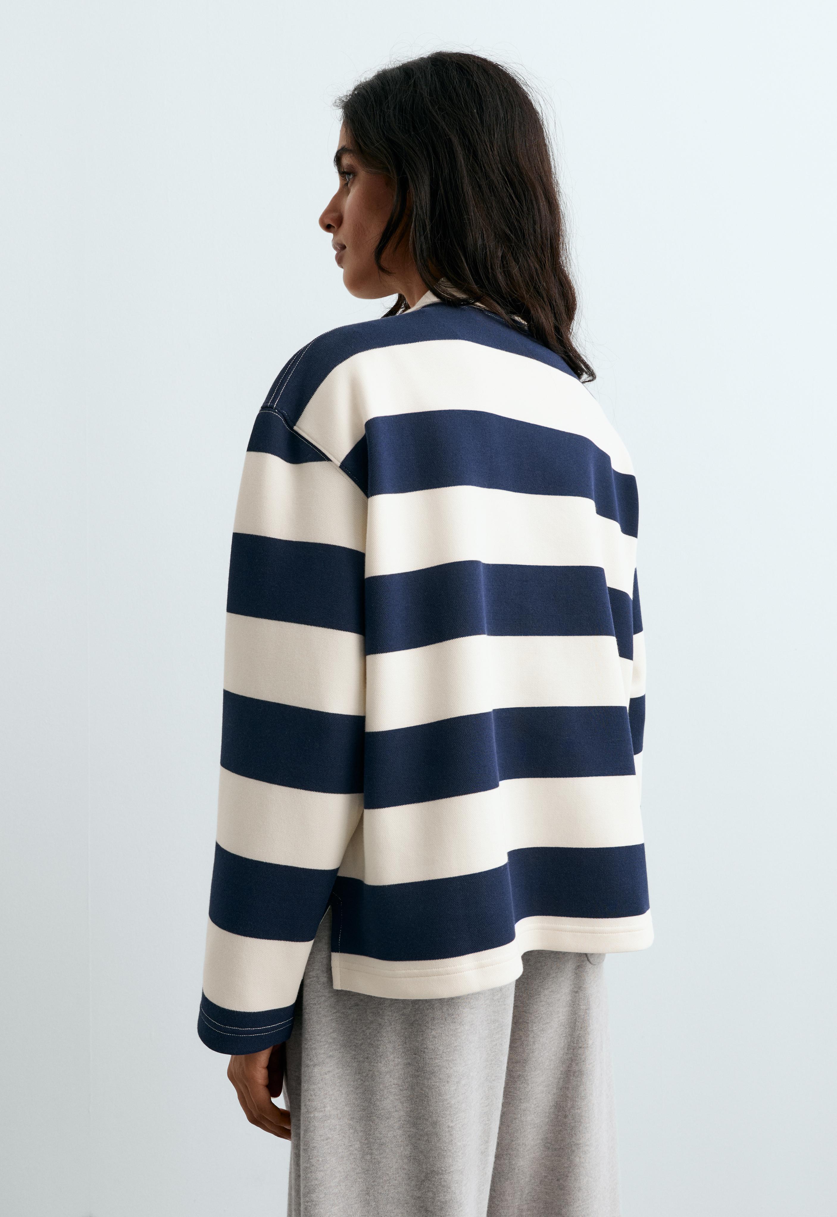 Striped jacquard cotton piqué polo shirt — NAVY BLUE