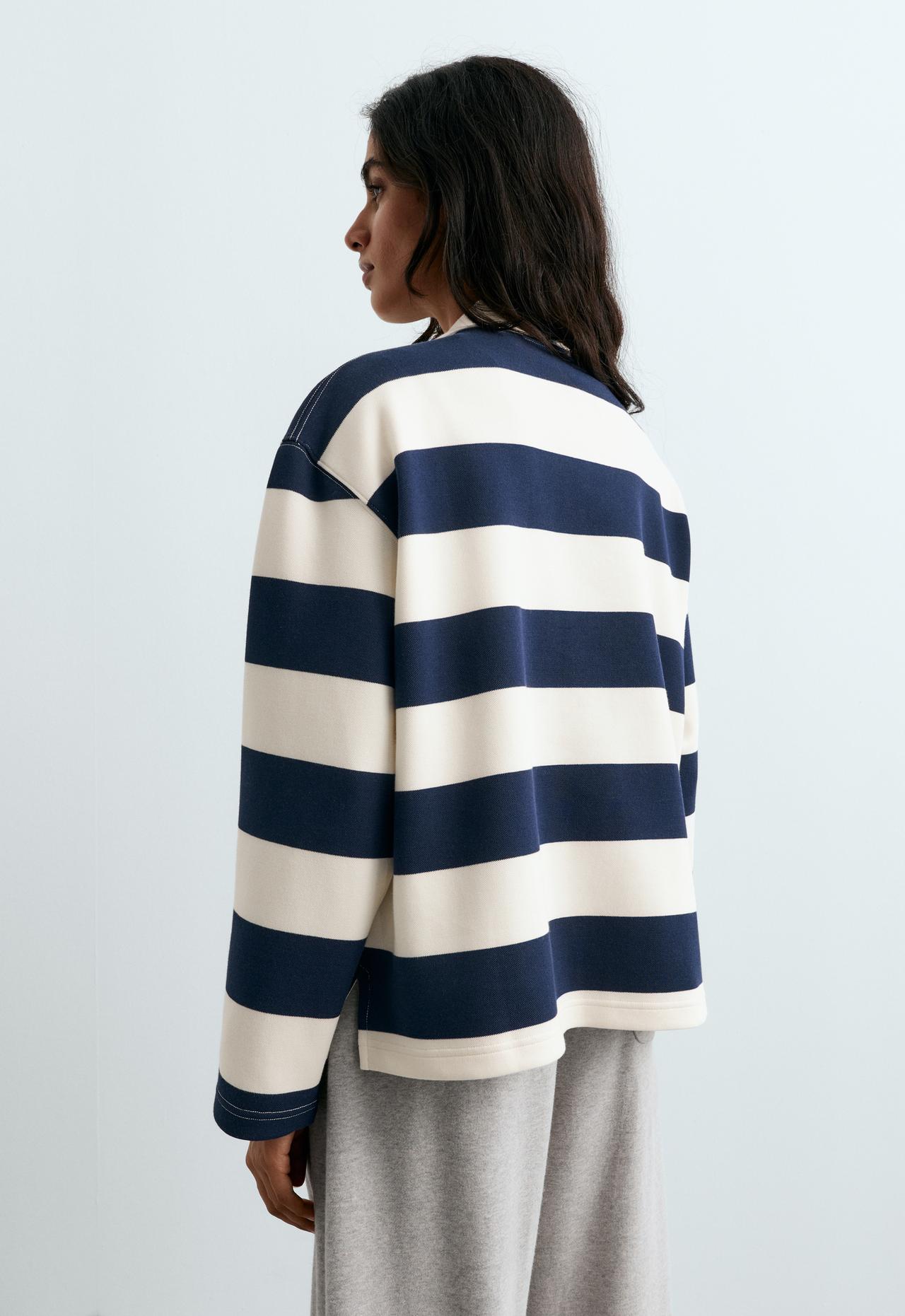 Striped jacquard cotton piqué polo shirt — NAVY BLUE