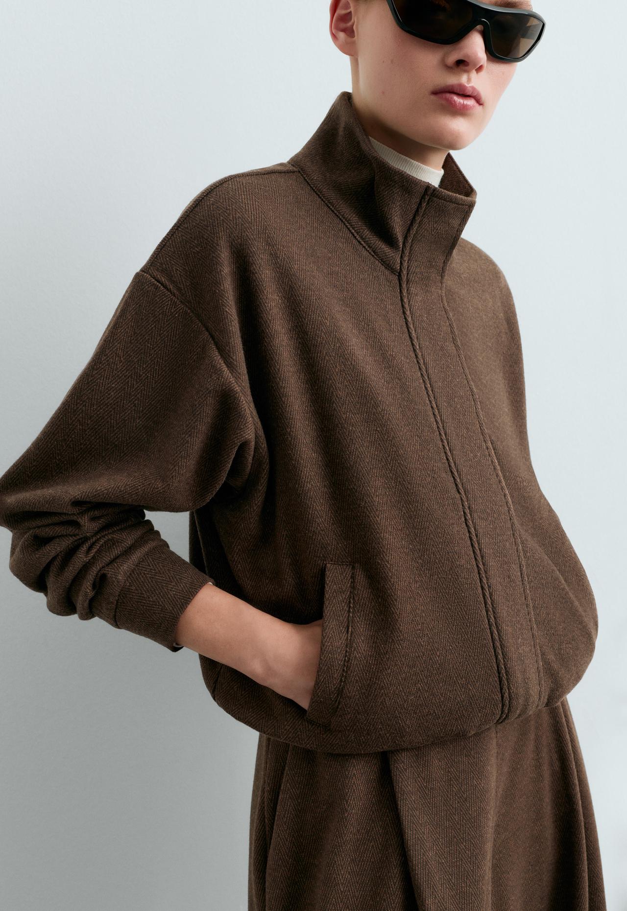 Herringbone zip jacket — BROWN