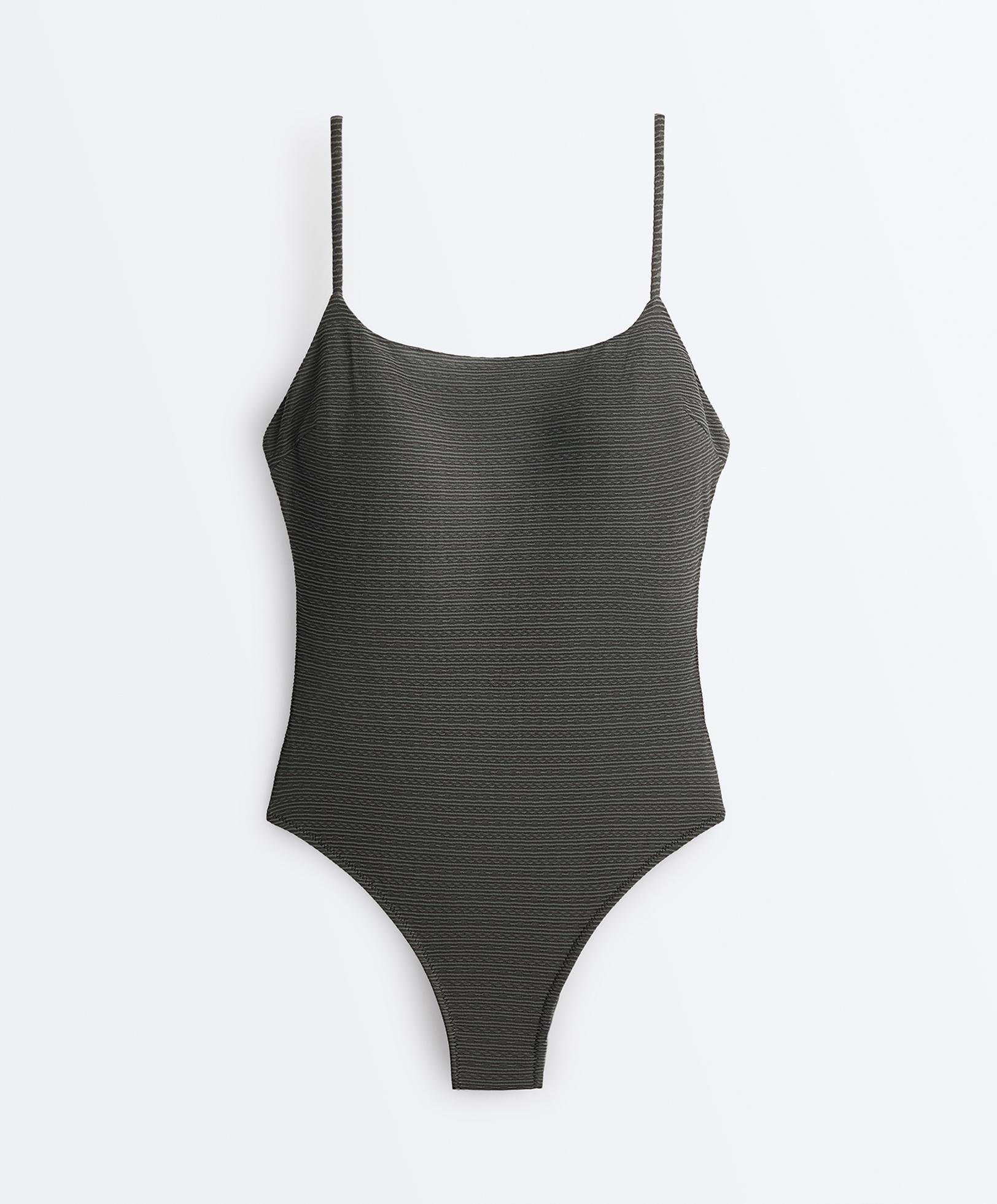 Faded effect jacquard swimsuit — WASHED ANTHRACITE
