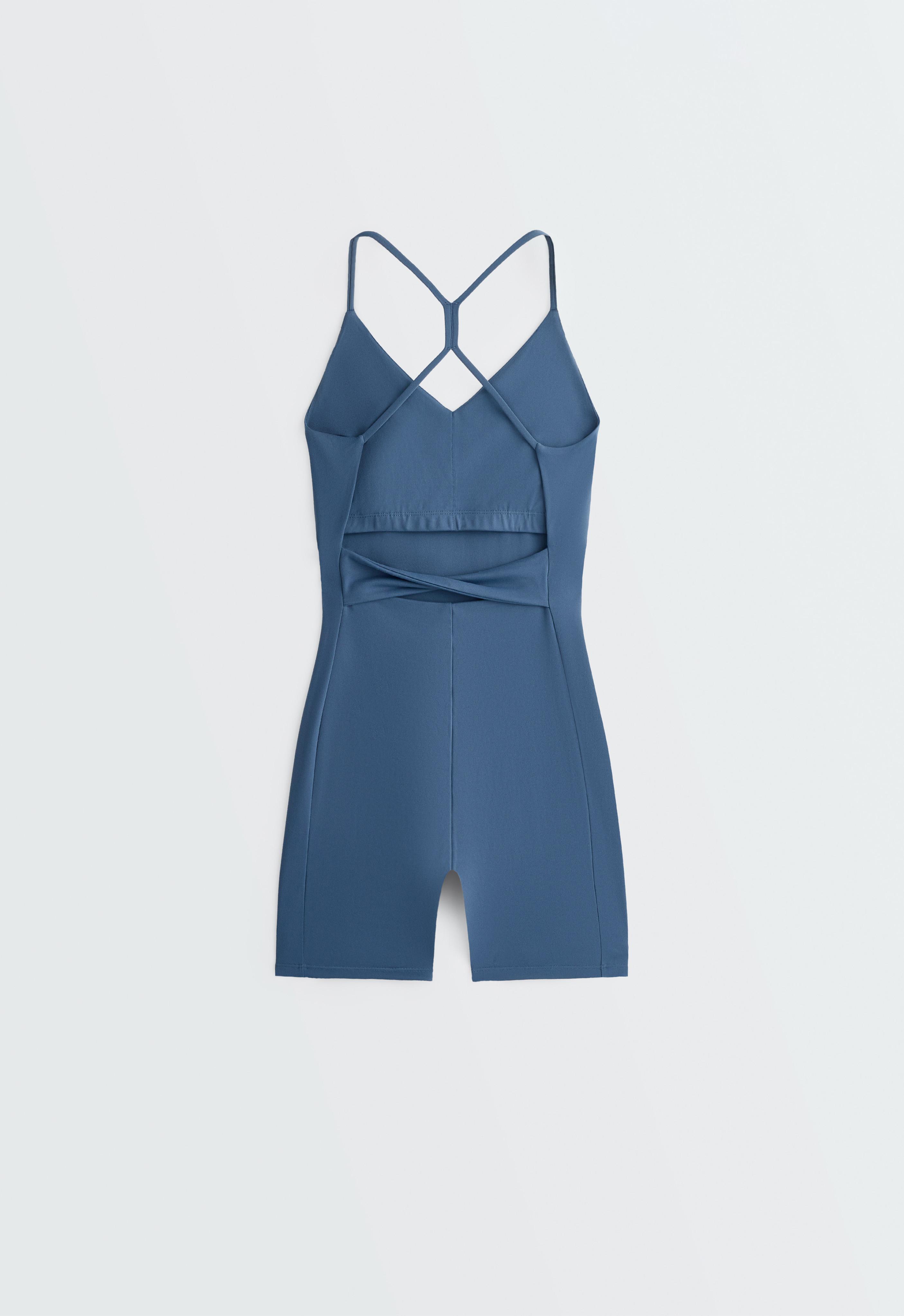 Comfortlux crossover strap short jumpsuit — MID GREY-BLUE