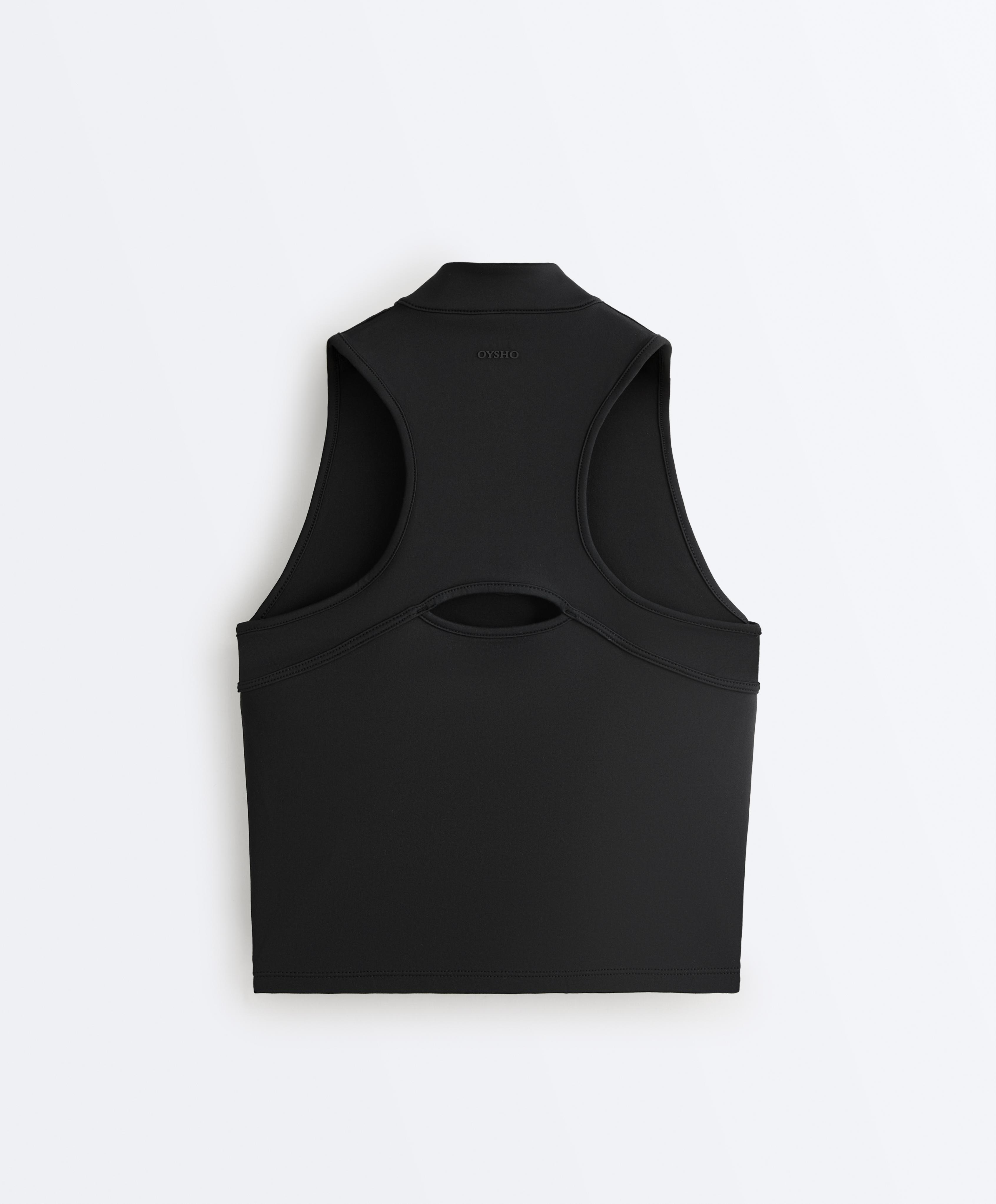 Half-zip sleeveless top — BLACK