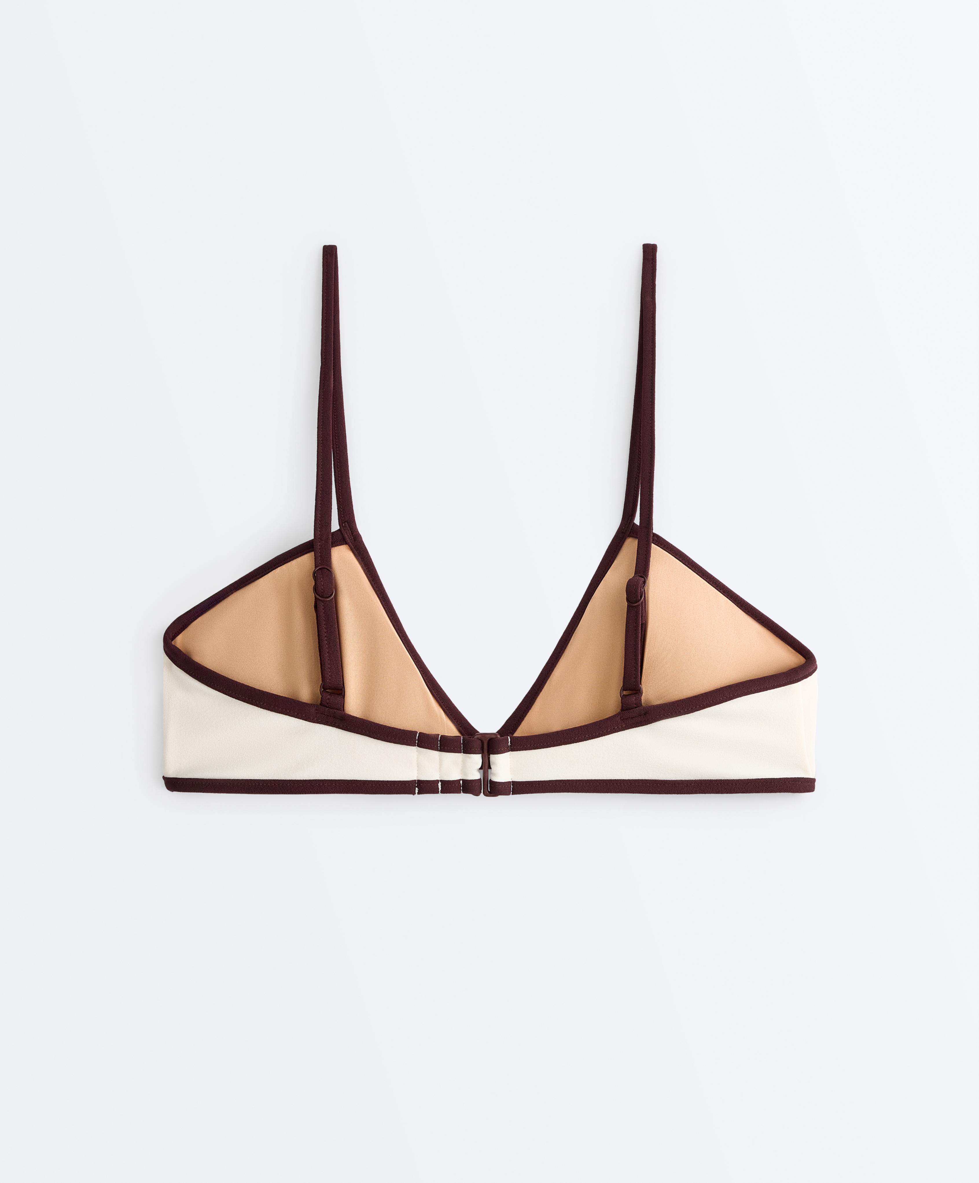 Contrast trim triangle bikini top — PALE ECRU