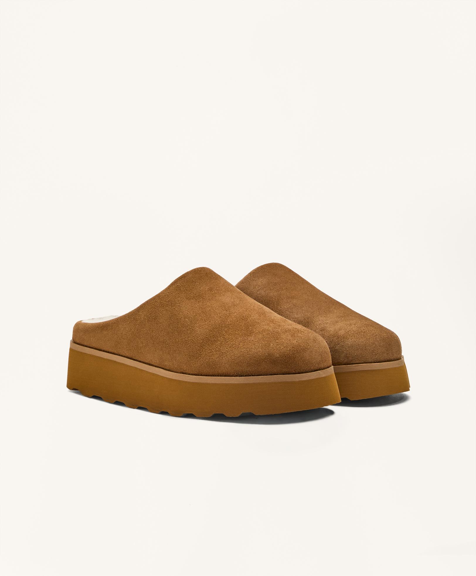 Faux-fur split-leather mules