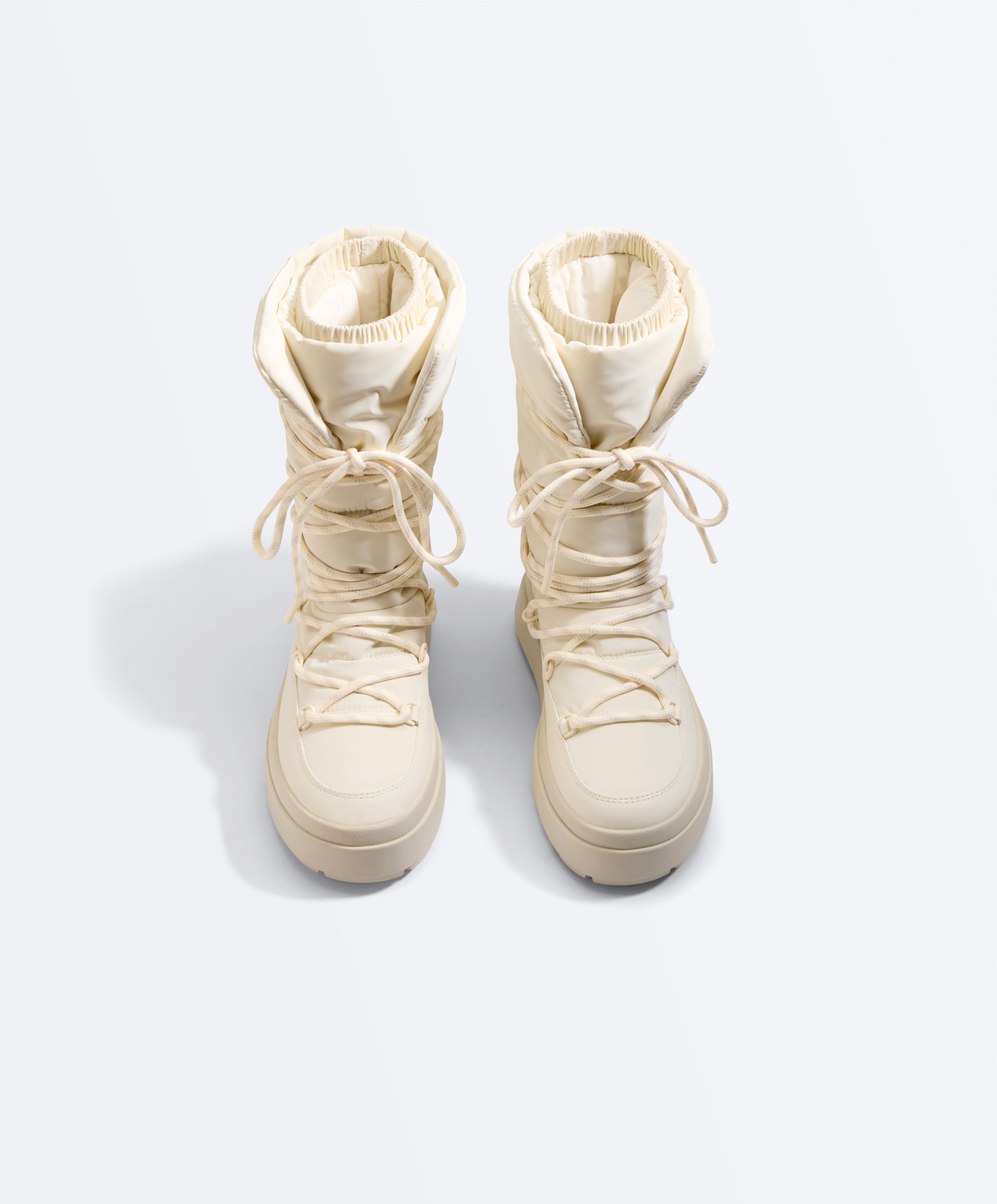 Laced nylon après-ski boots — ECRU