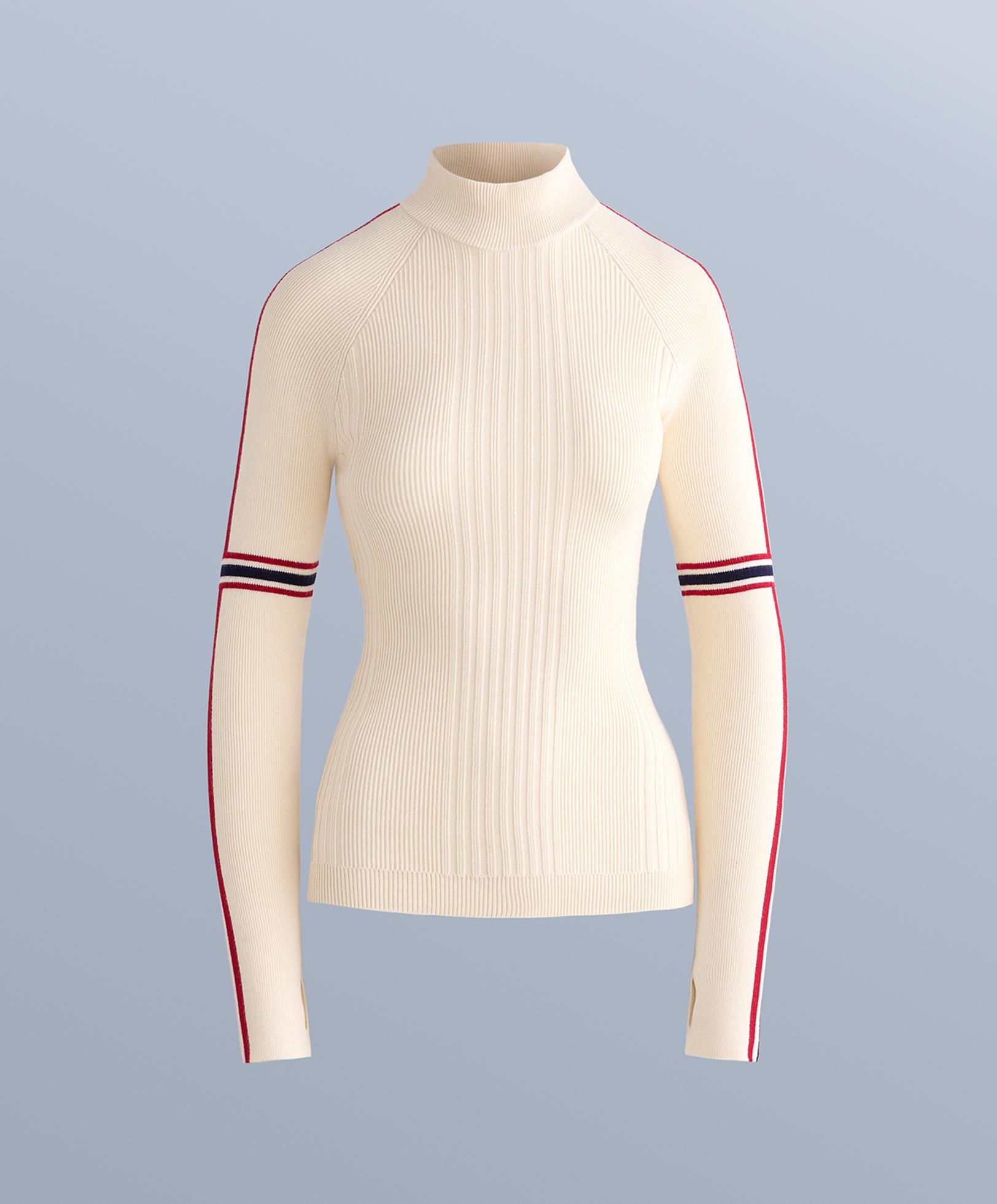 Thermal base layer knit T-shirt with contrast details — ECRU