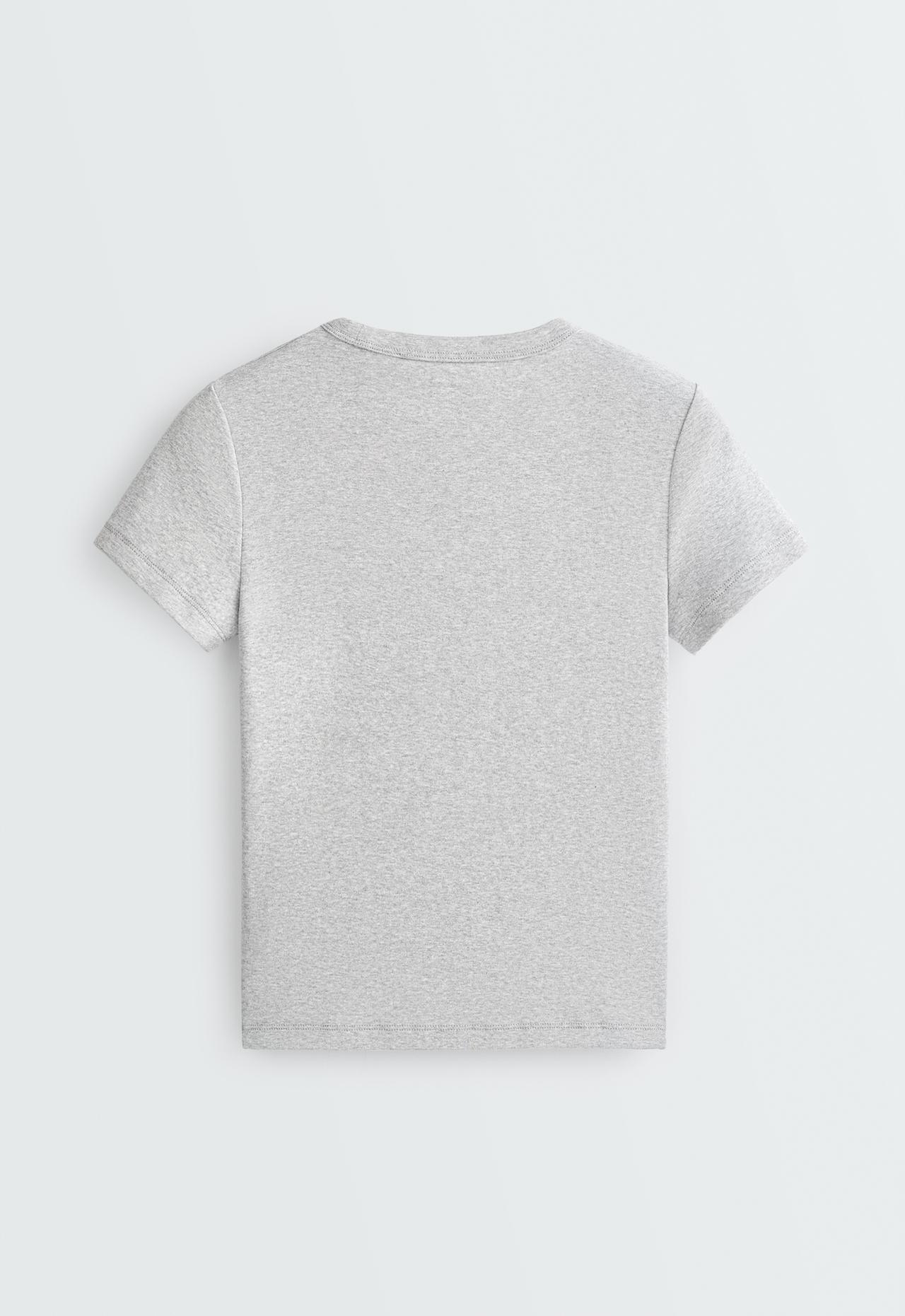 Fitted short-sleeved cotton blend rib T-shirt — GREY MELANGE