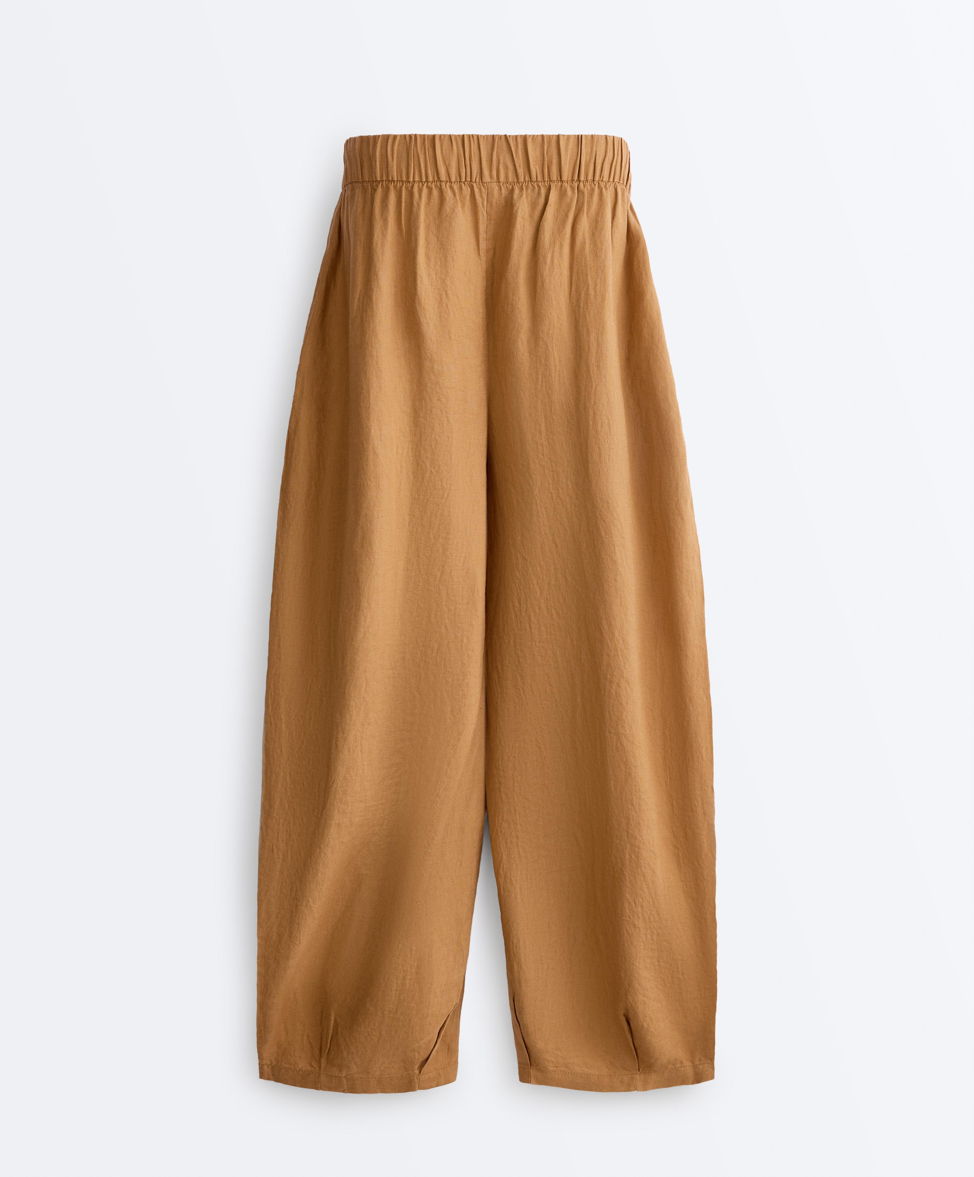 100% linen balloon trousers — MUSTARD