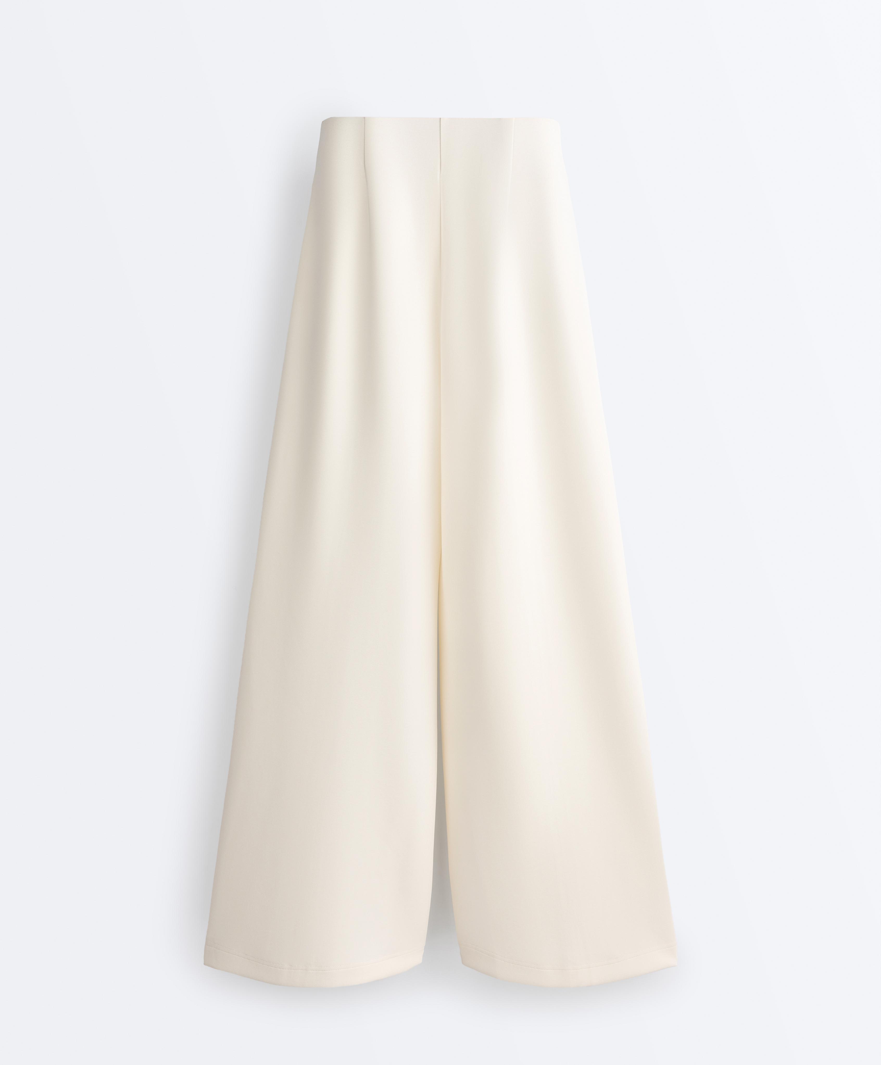 Straight-leg trousers with soft-touch modal and piping — PALE ECRU