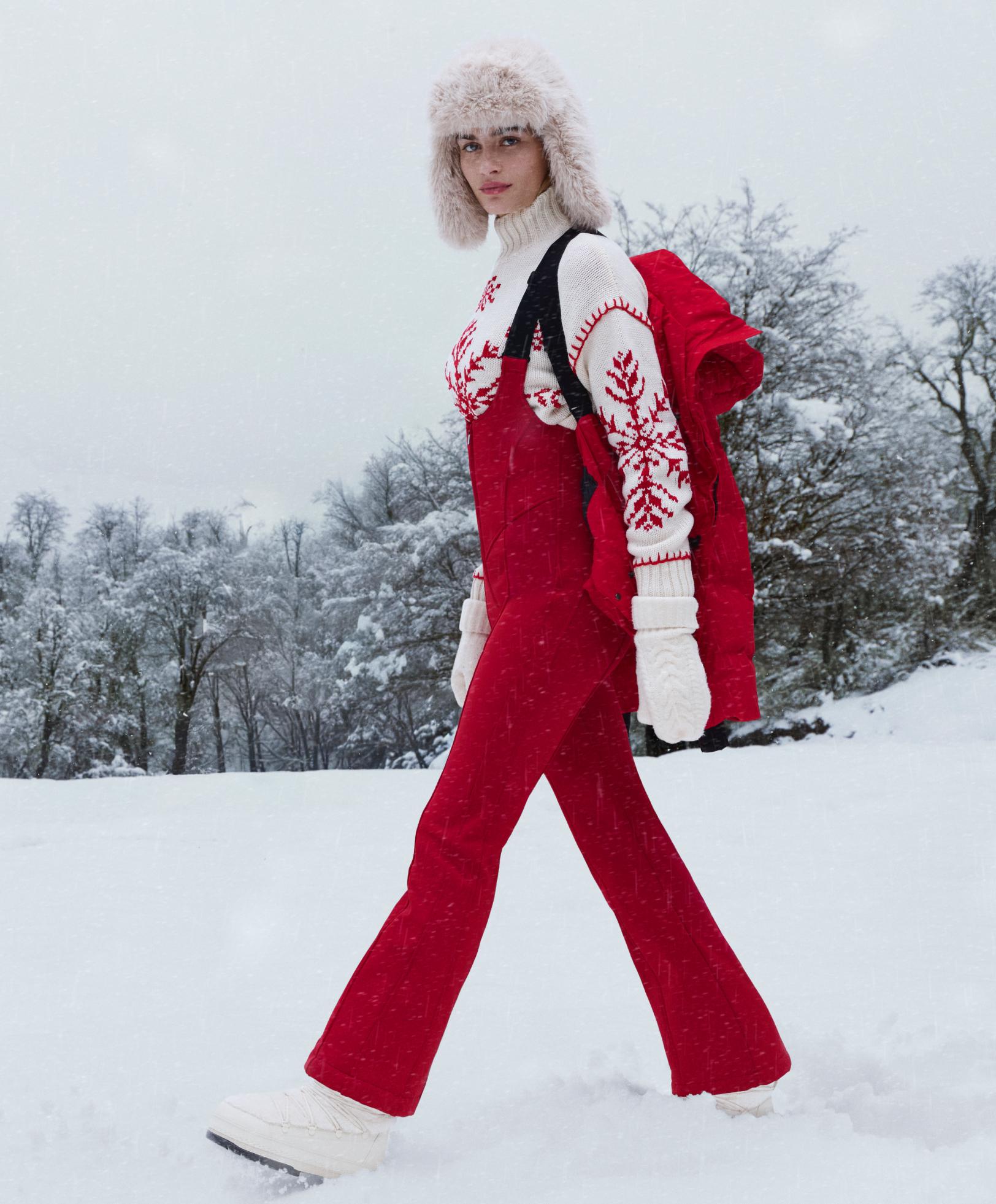Water-resistant SKI flare dungarees — RED