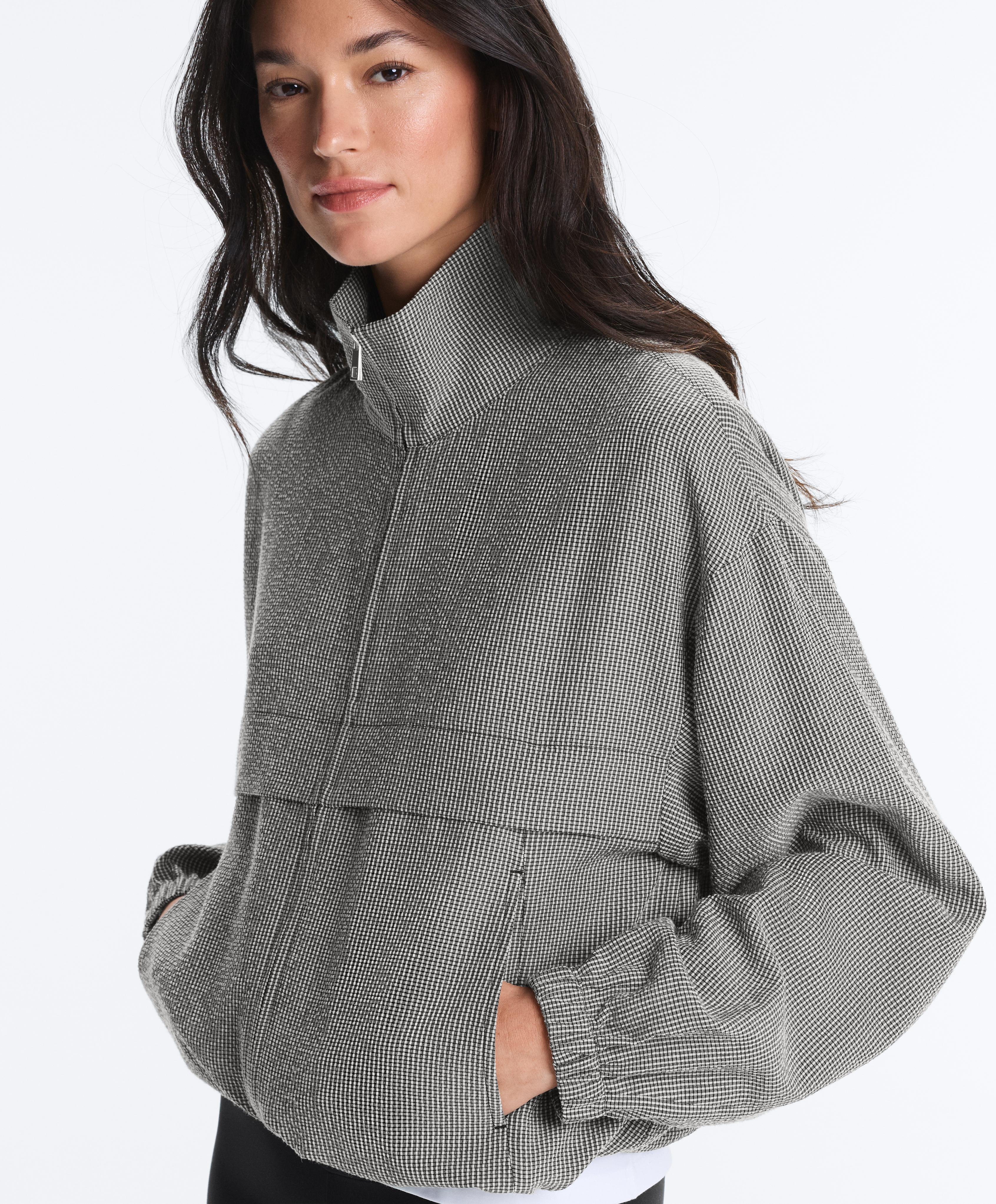 Lyocell blend gingham bomber jacket — DUSTY BLACK