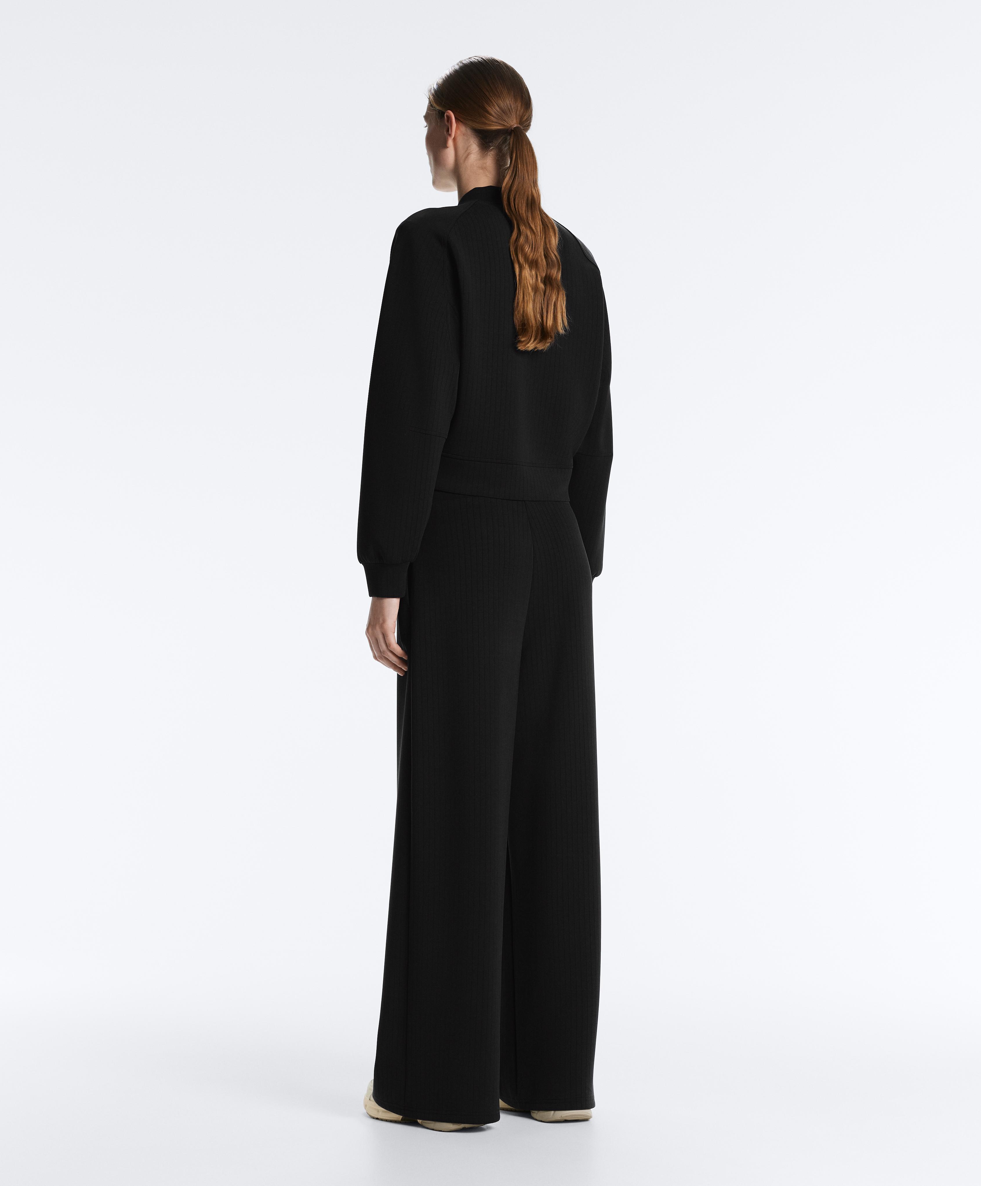 Straight-leg striped trousers with soft-touch modal — BLACK
