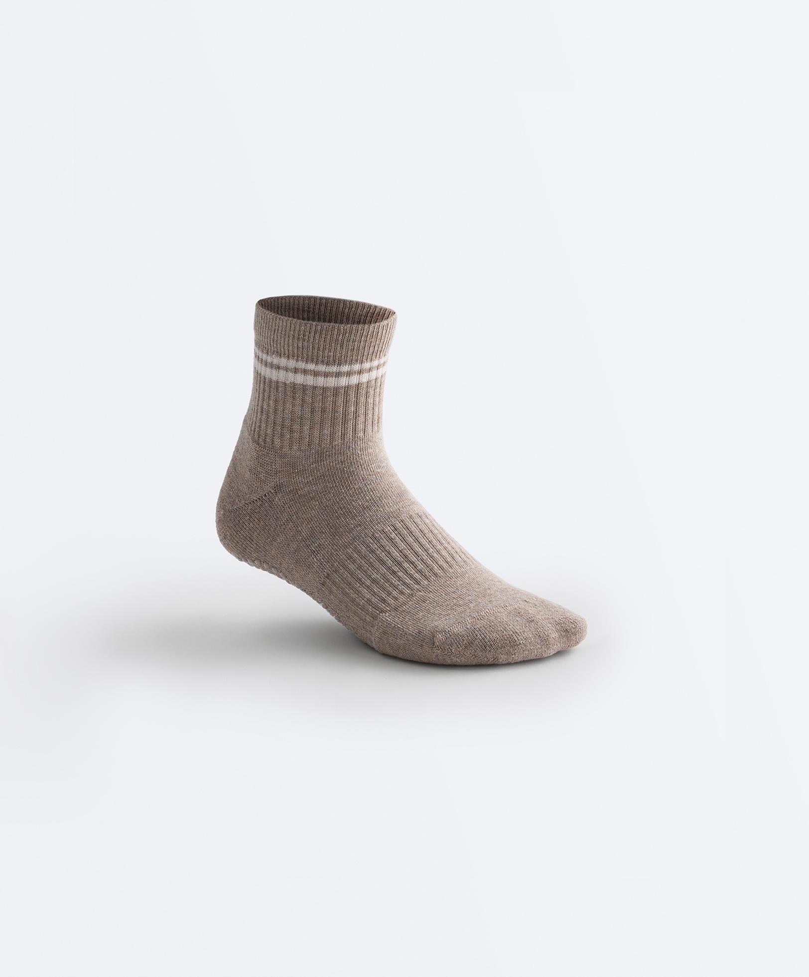 2 pairs of cotton padded quarter yoga and Pilates socks — TAN MELANGE