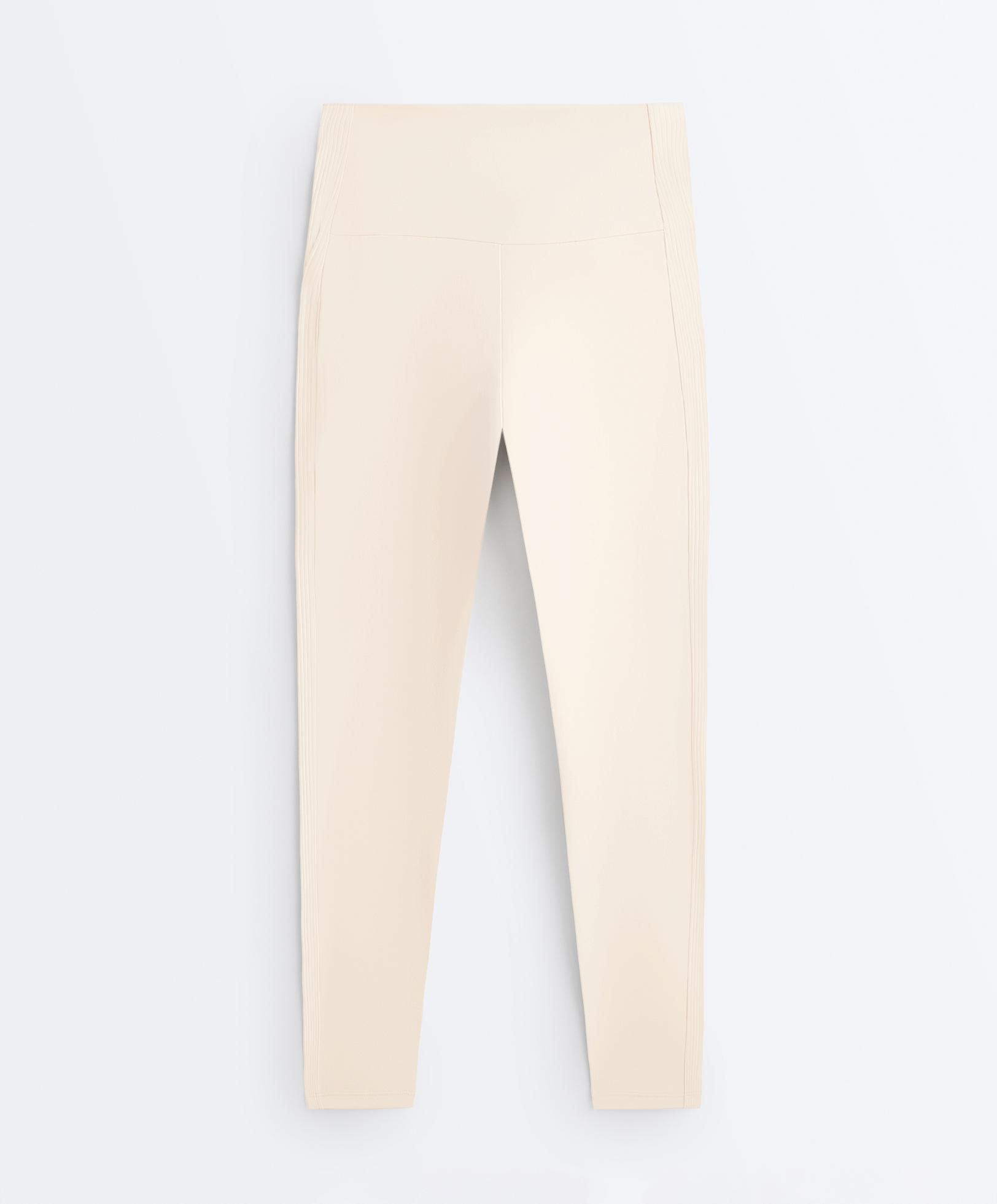 Comfortlux high rise rib 65cm ankle-length leggings — PALE BEIGE