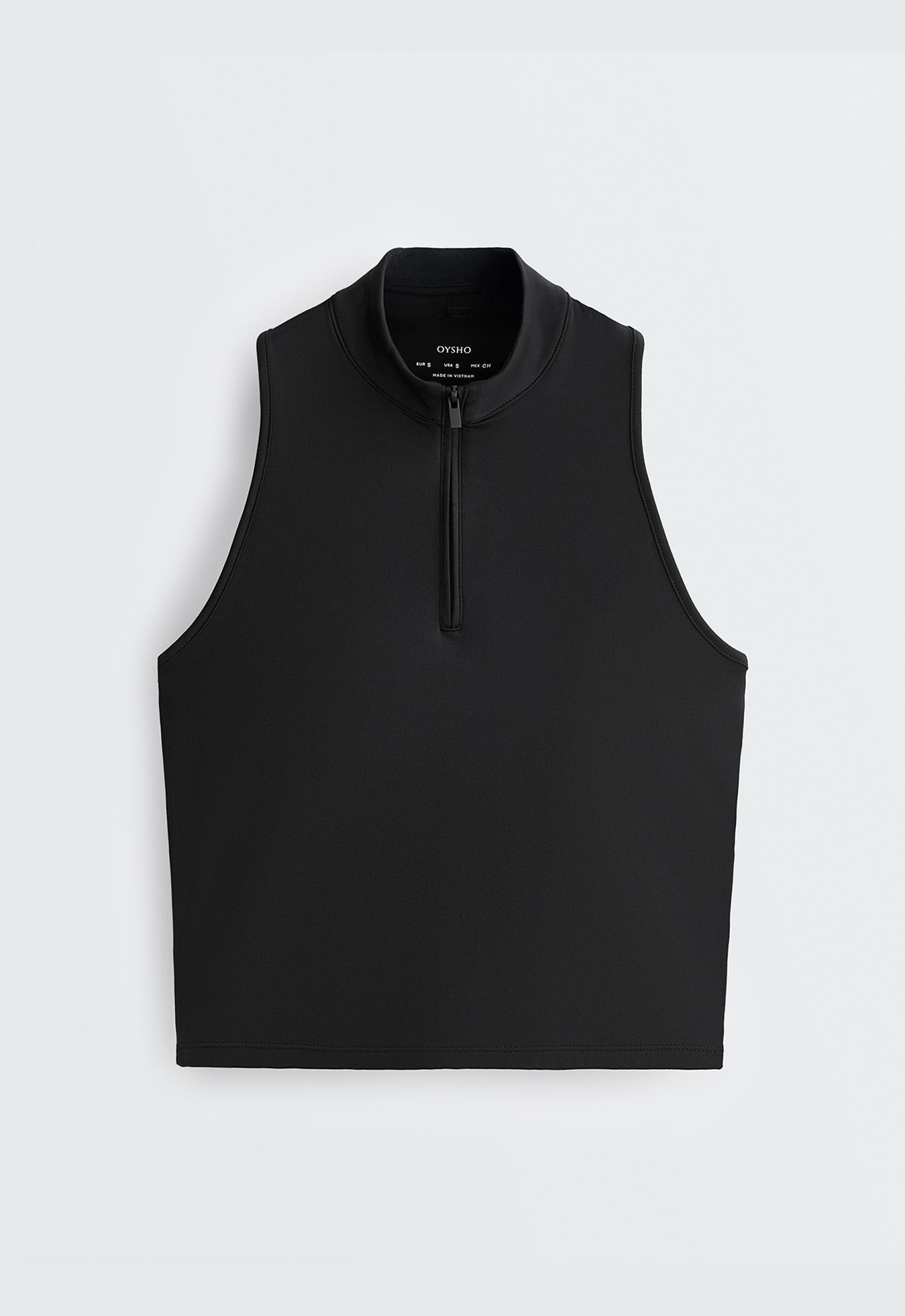 Half-zip sleeveless top — BLACK