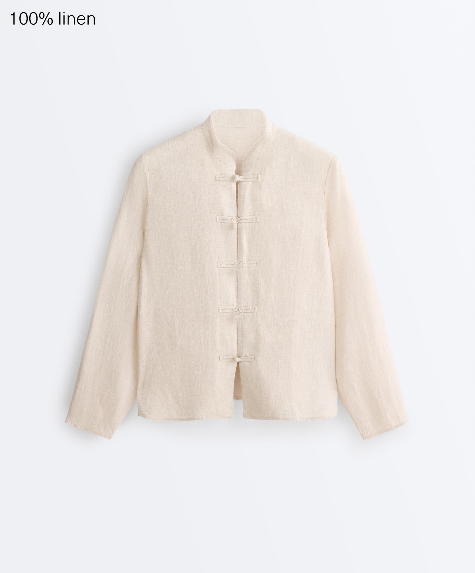 100% linen stand-up collar shirt with buttons 100% linen stand-up collar shirt with buttons
