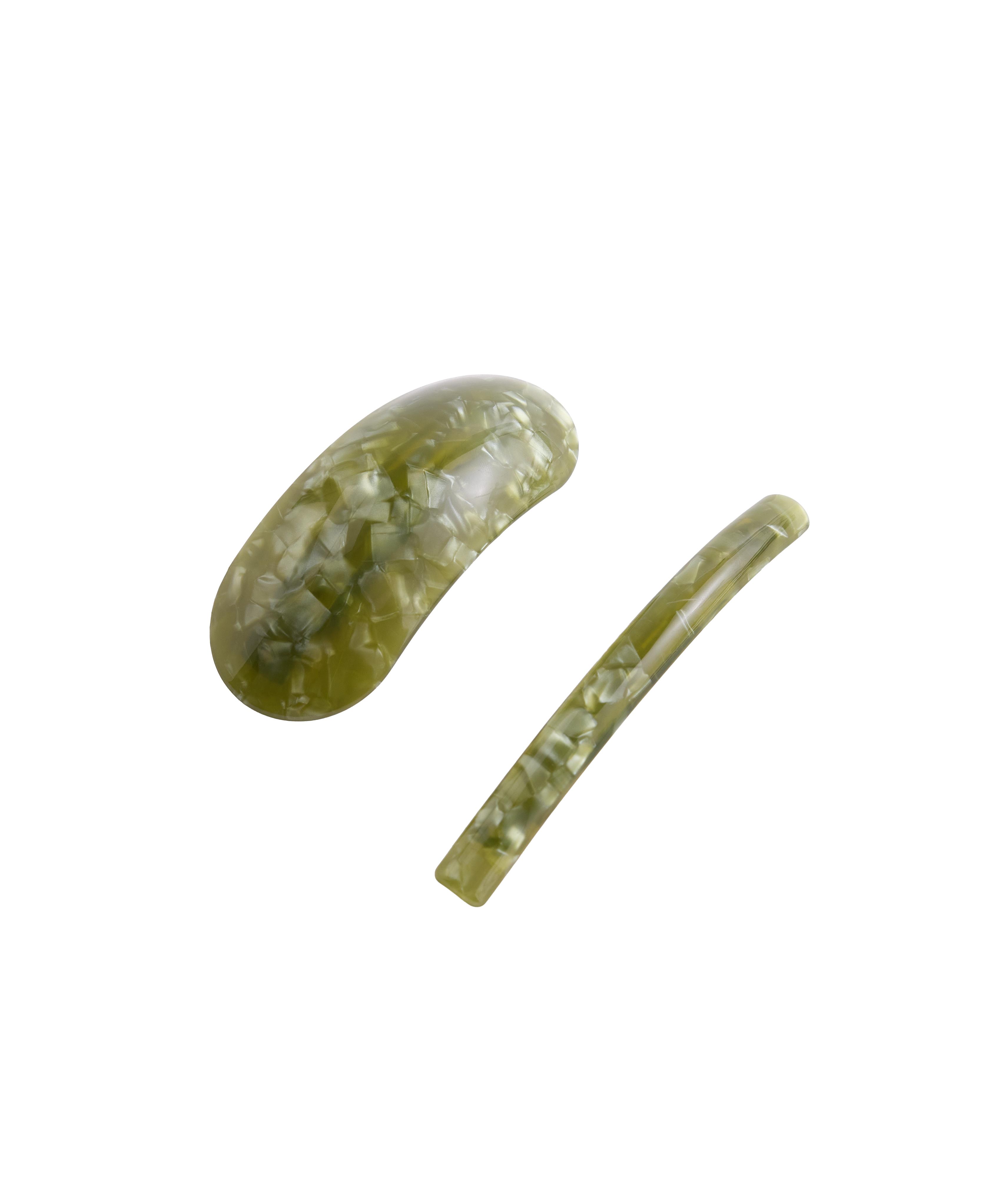 2 faux-tortoiseshell hair slides — KHAKI-GREY