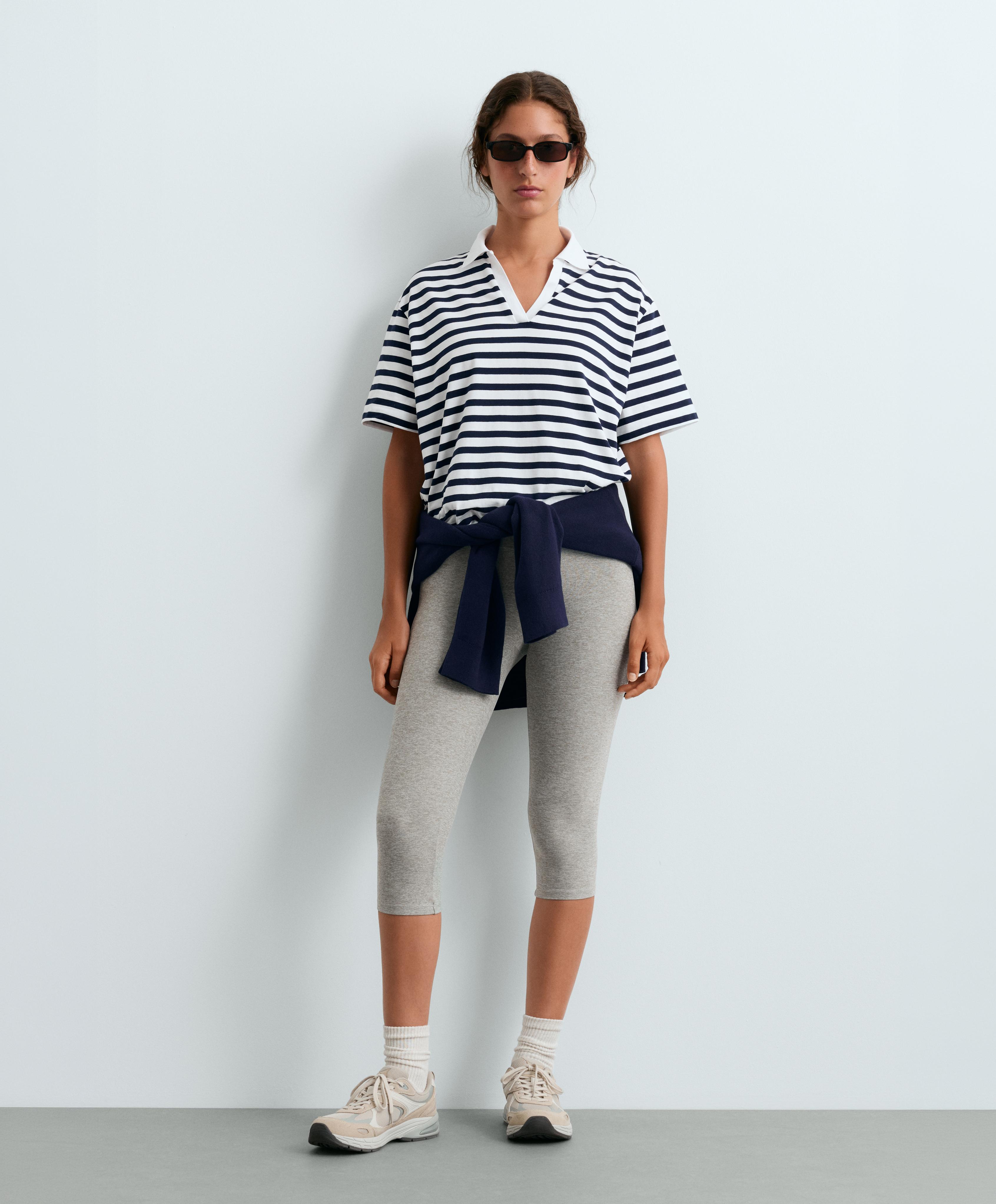 Boxy short-sleeved polo neck cotton blend T-shirt — NAVY BLUE