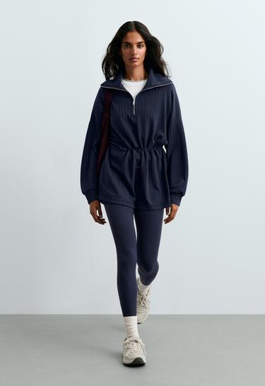 Long sweatshirt with modal pinstripe print — NAVY BLUE 1
