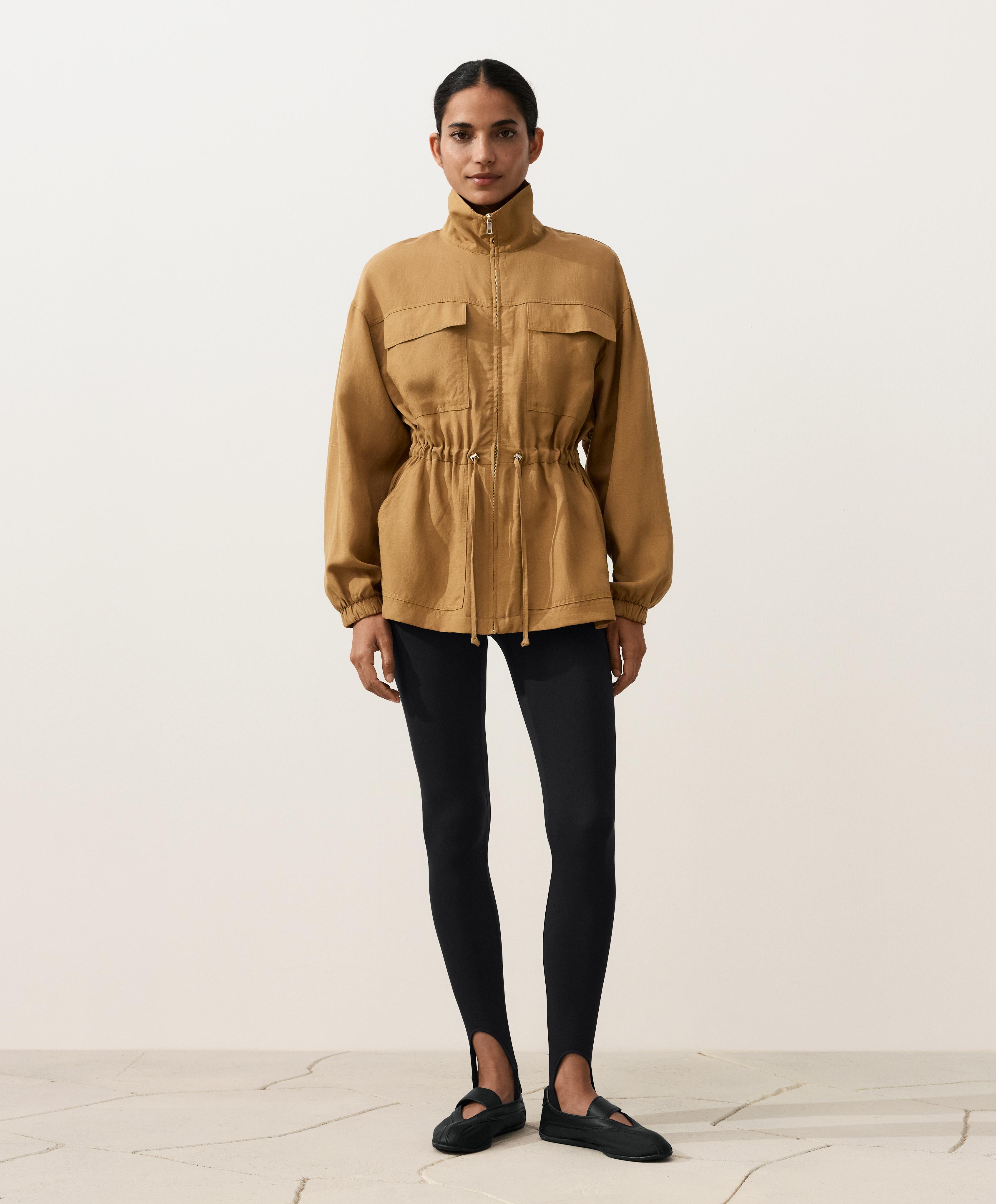 Lyocell and 24% linen blend ruched waist jacket — COPPER