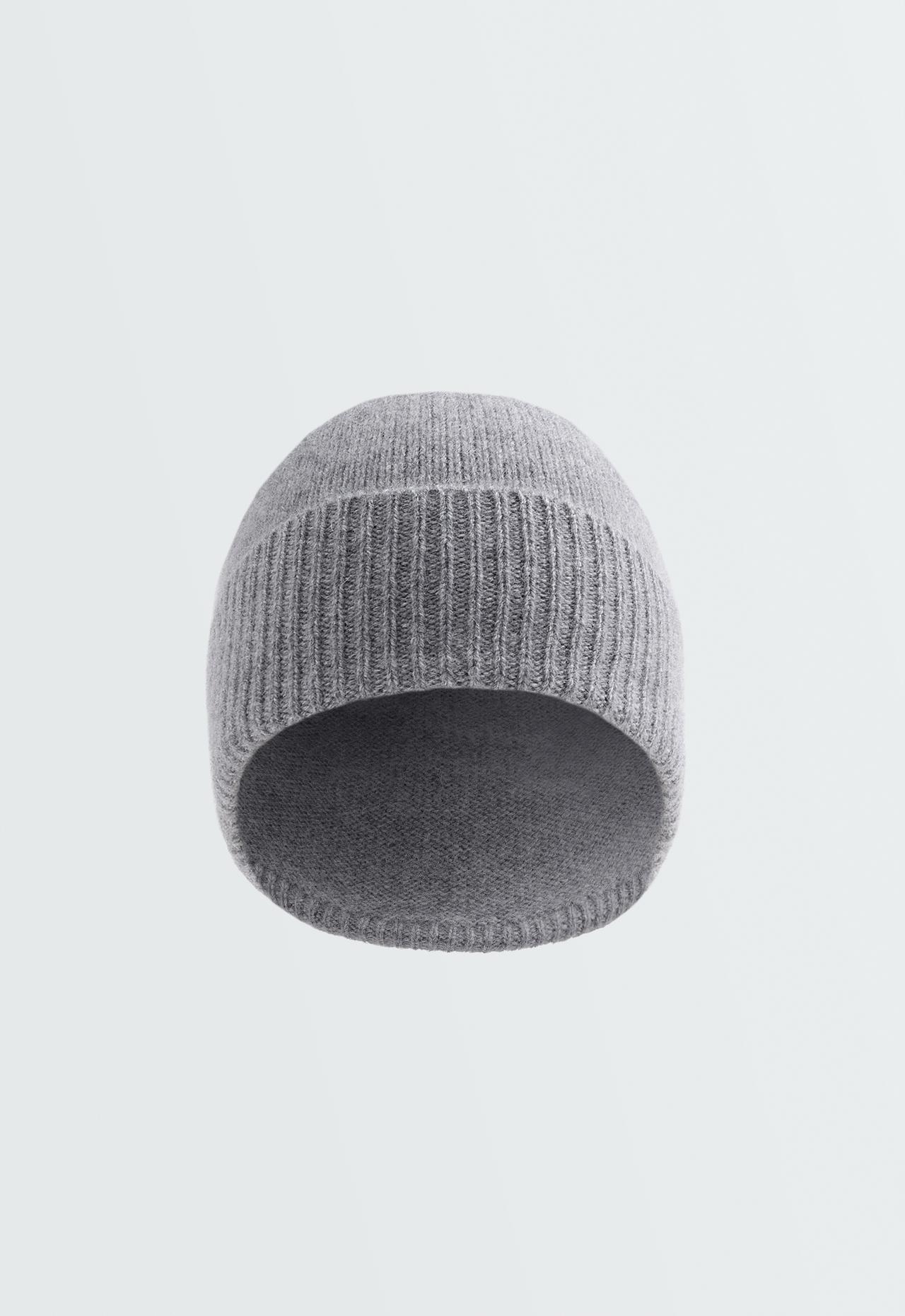 100% cashmere knit beanie — PALE GREY MELANGE