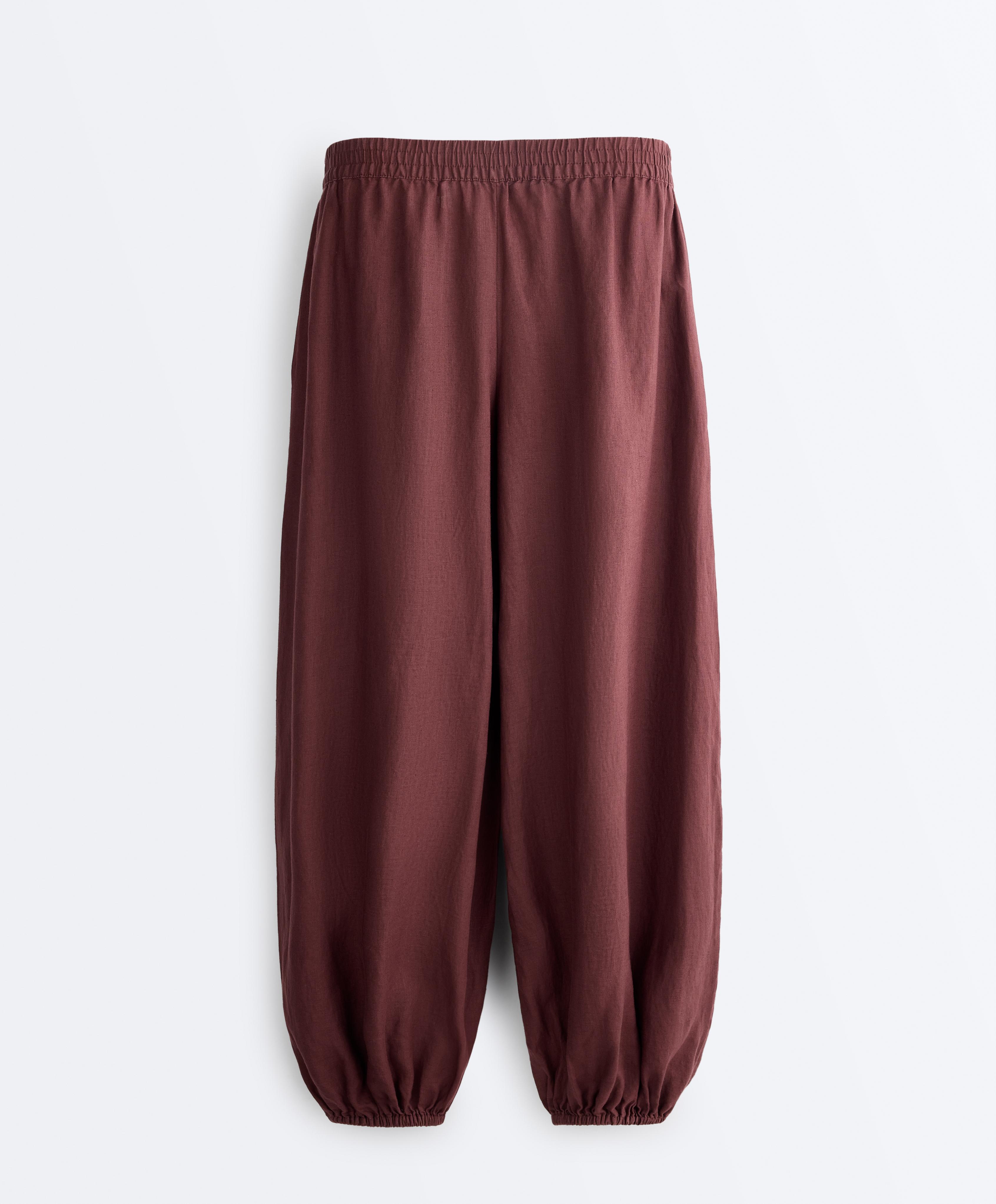 100% linen bloomer trousers — BURGUNDY