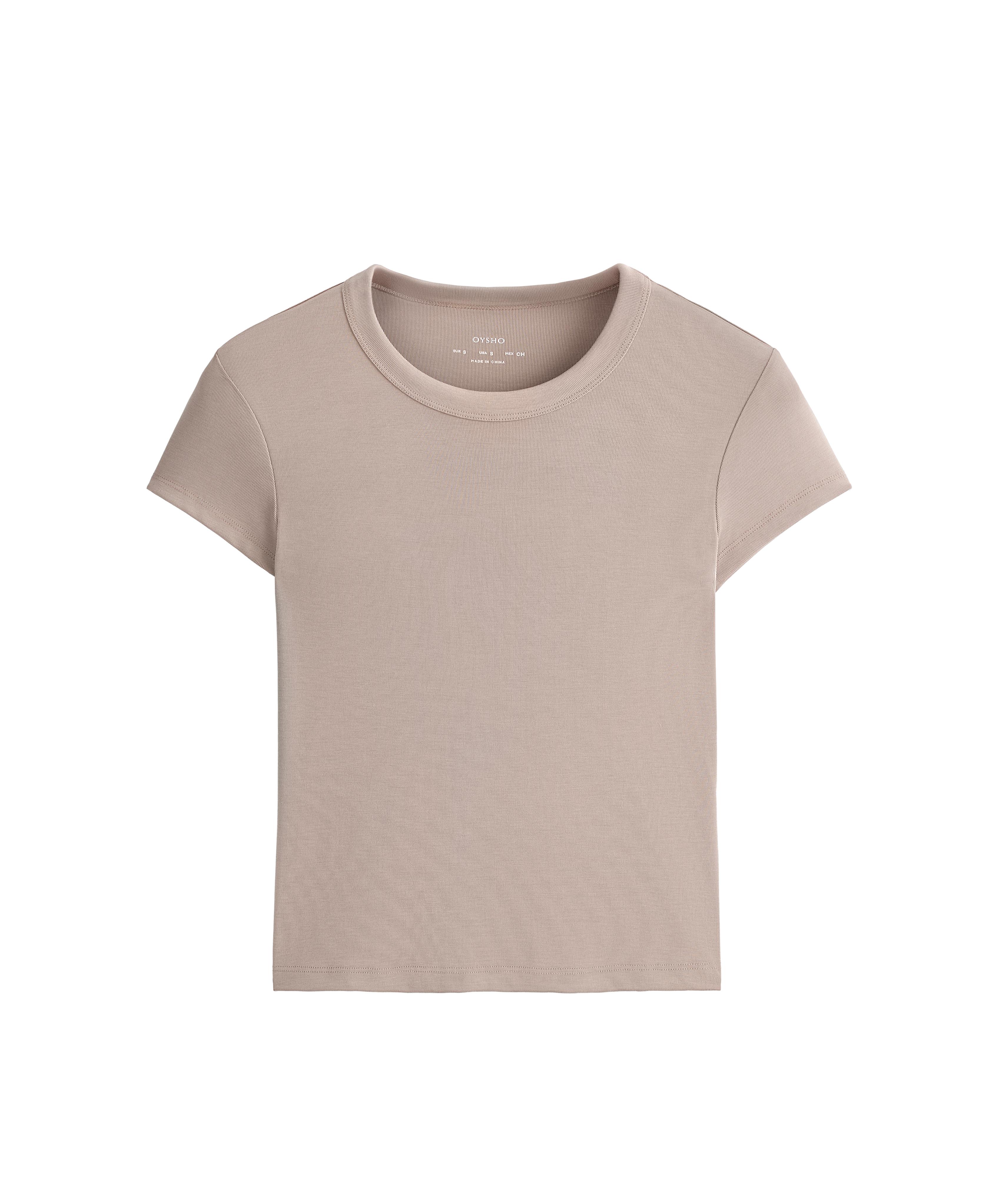 Fitted modal rib short-sleeve T-shirt — MID-MINK