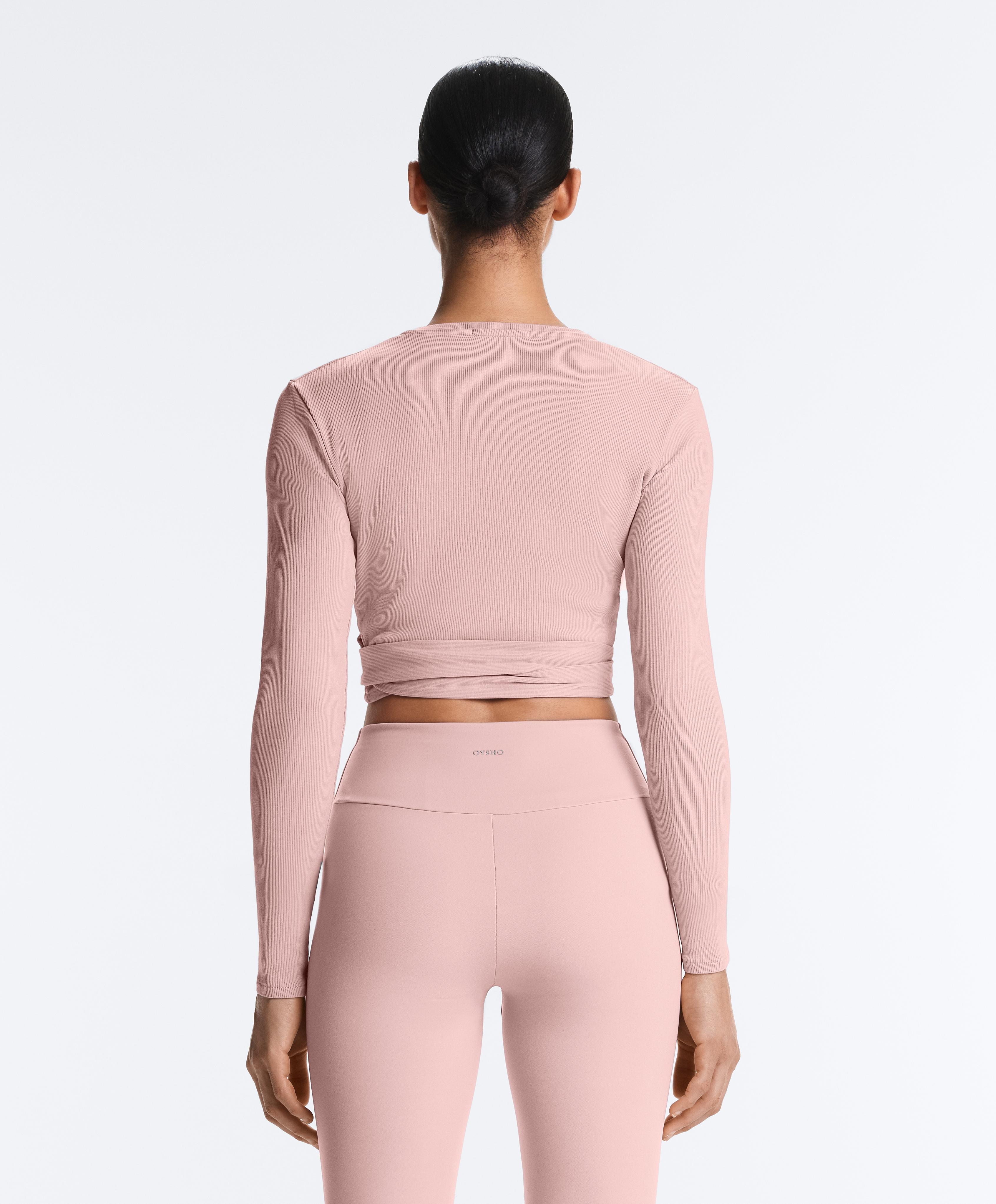 Rib cotton blend wrap T-shirt — NUDE PINK