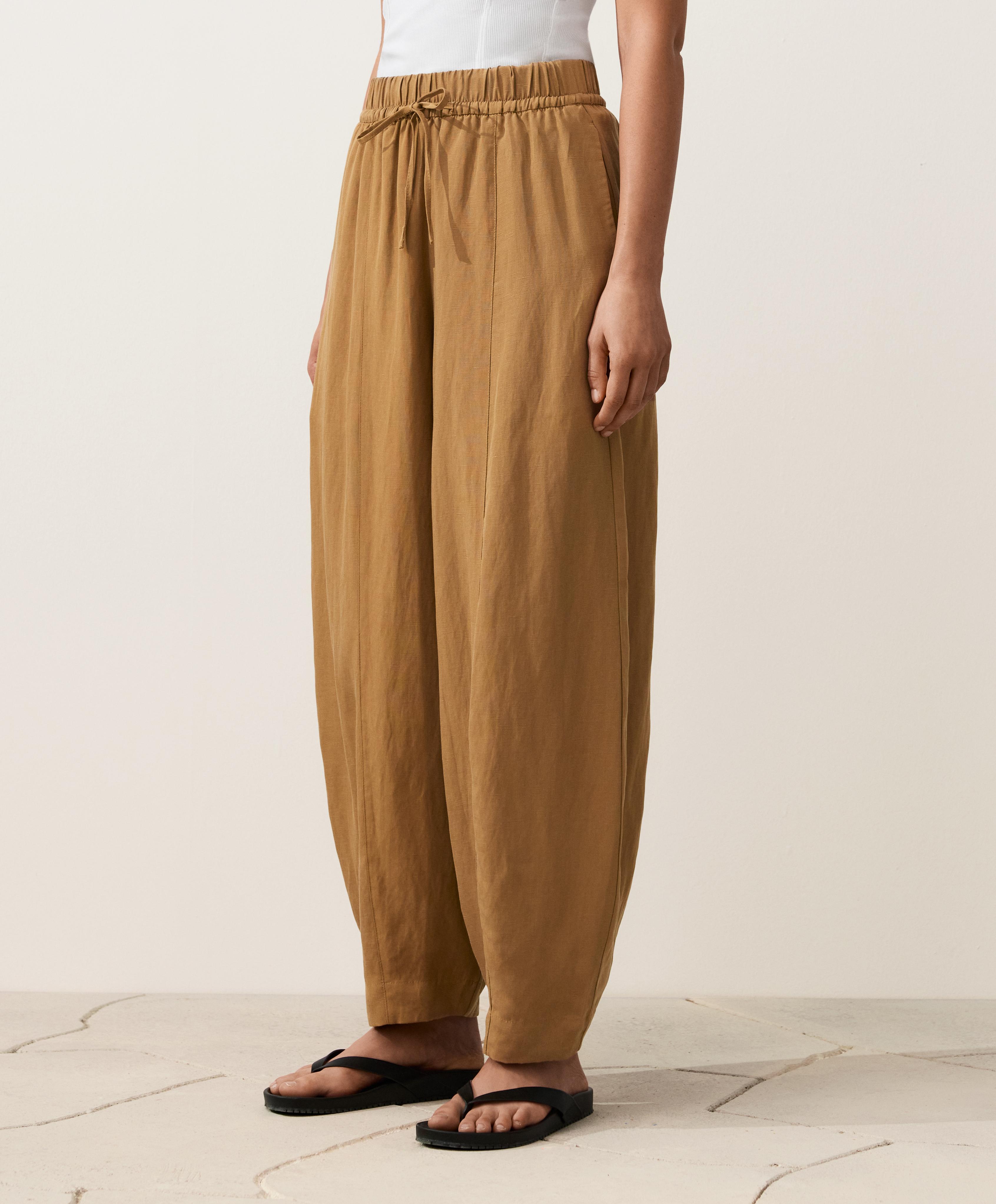 Pantalon balloon coutures mélange lyocell et 24% lin