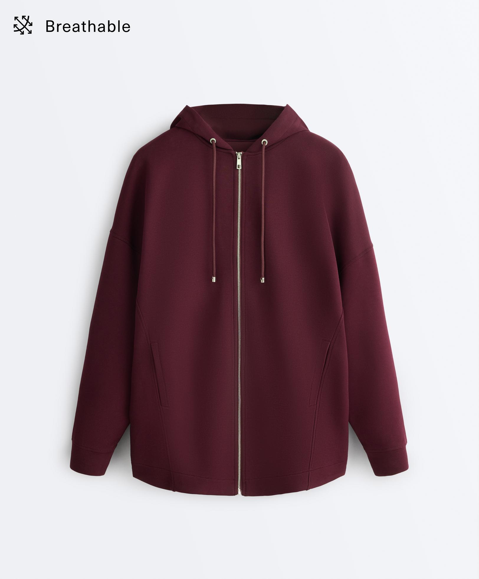 Oversize cotton piqué hooded jacket — DARK MAROON